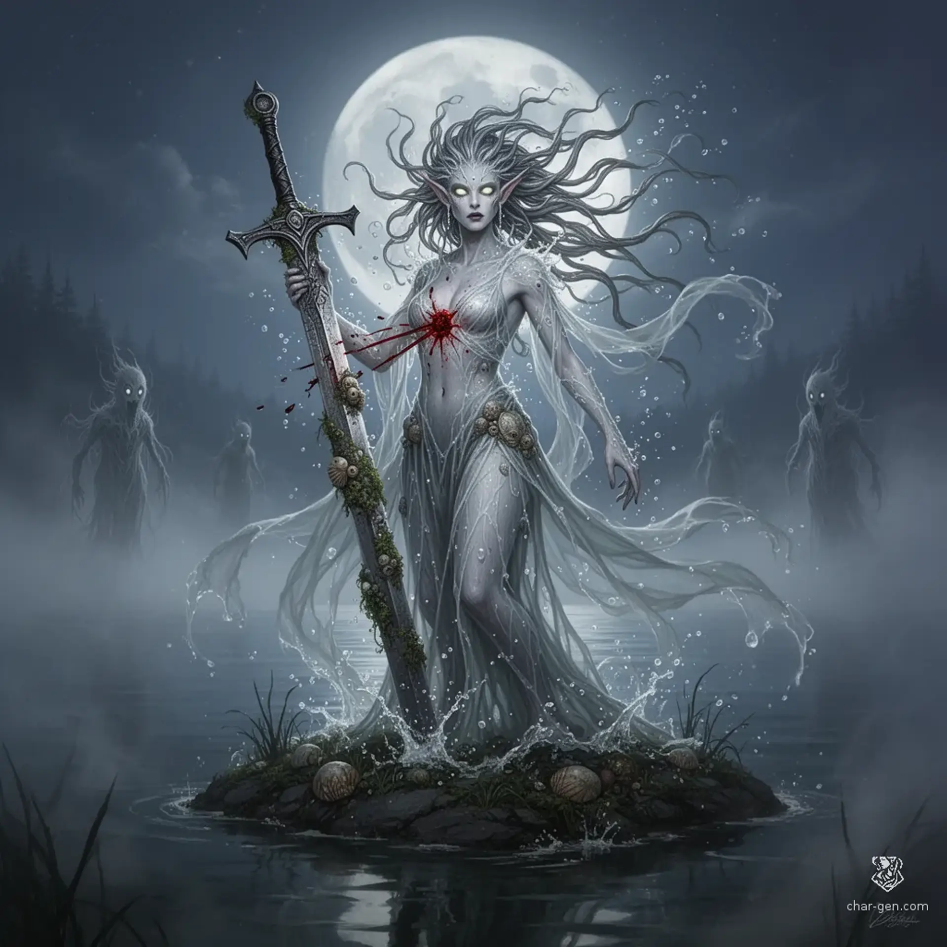 Nightheart, Banshee of the Moon Lake - AI-generated fantasy Monster
