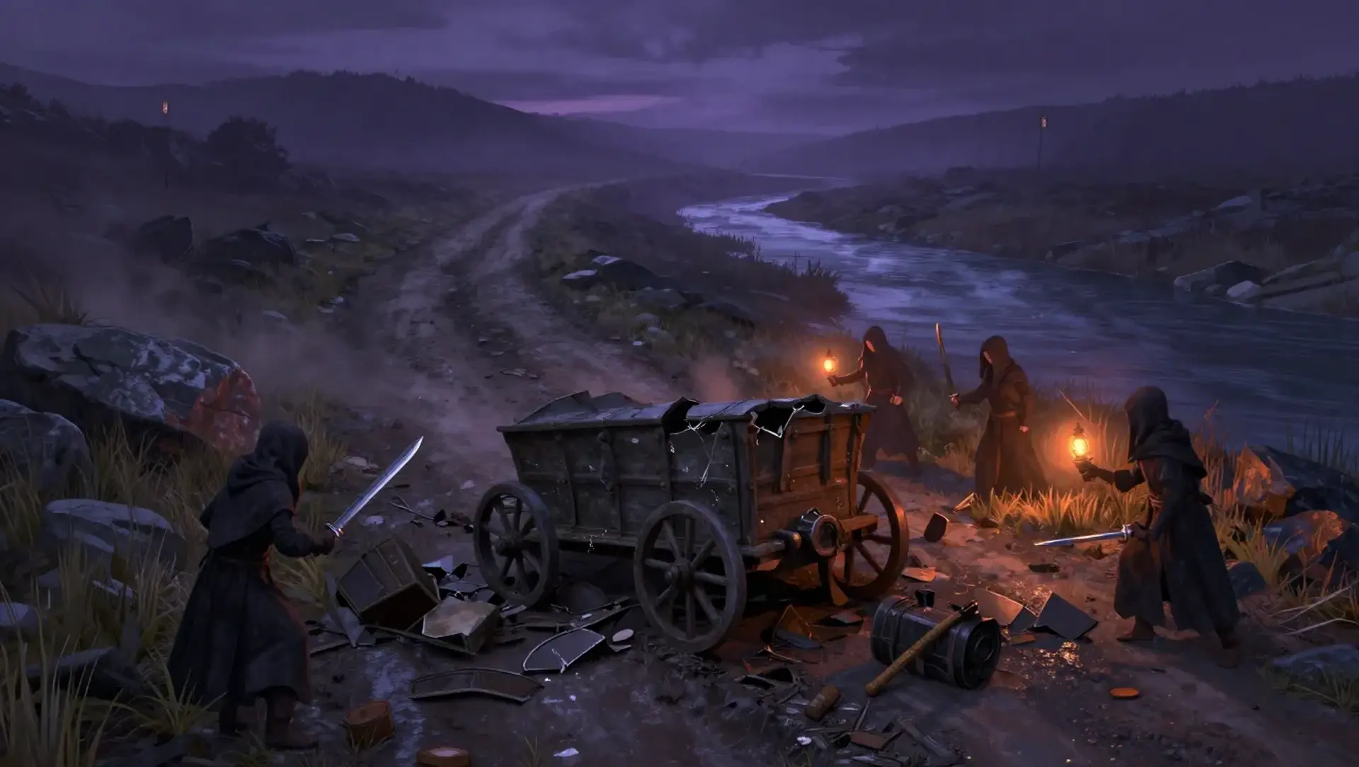Ambush at the Broken Wagon and Silverford Crossing - AI-generated fantasy Quest