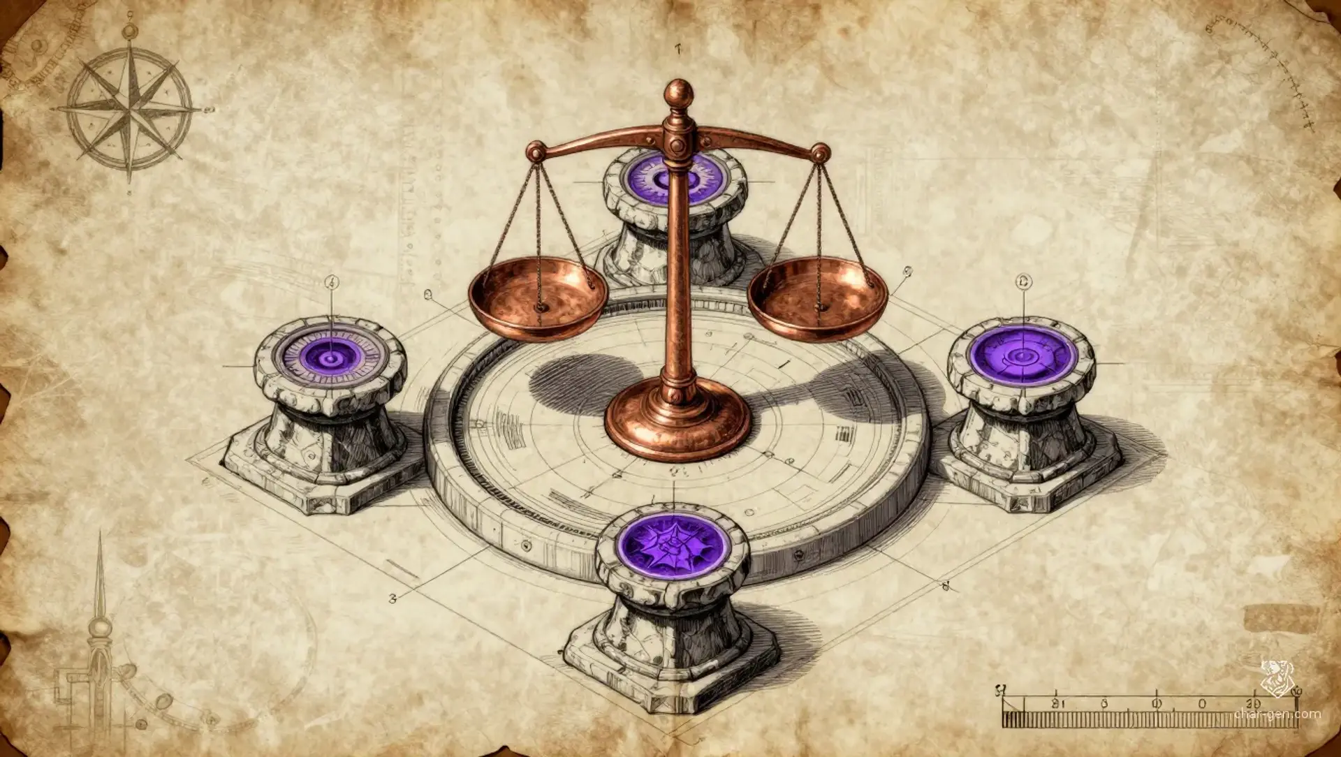 The Scholar's Balance of Woven Secrets - AI-generated fantasy Puzzle