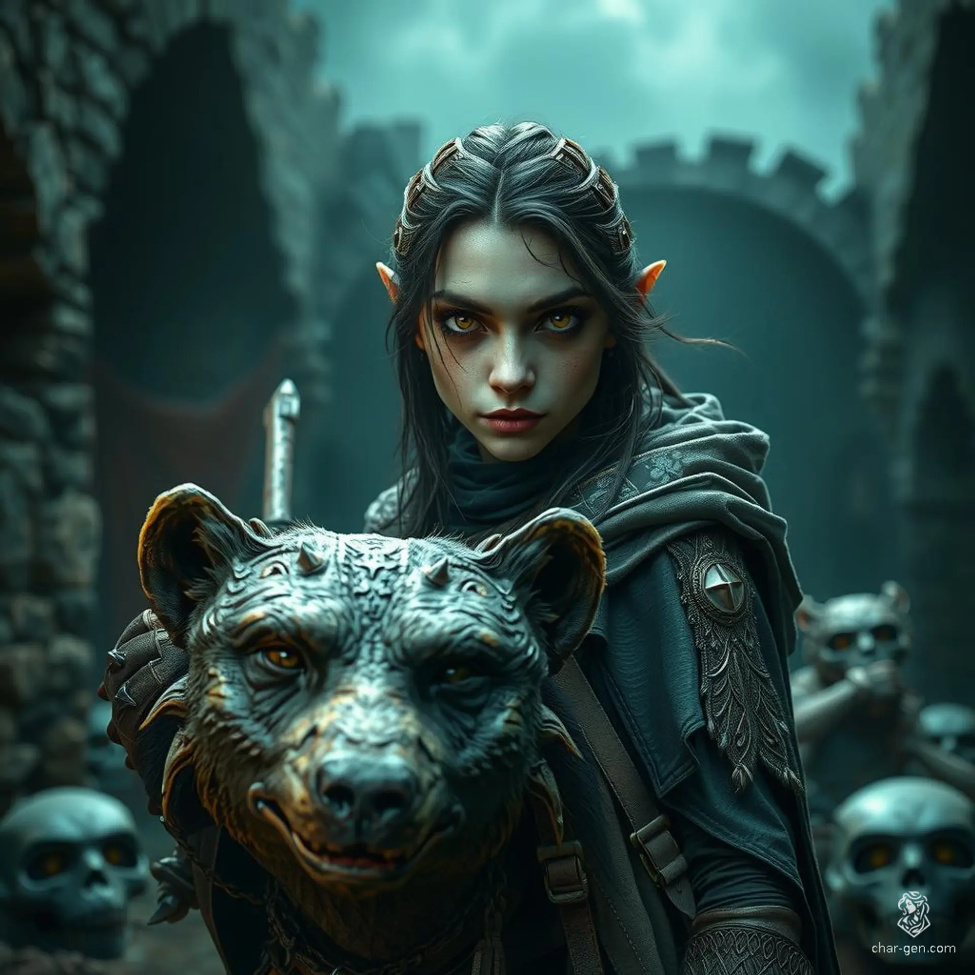 Vex'ahlia, a 28-year-old female half-elf, is an expert hunter and tracker. Standing 5'5" with jet midnight black hair and brown eyes, she navigates life on the fringes of society. Nimble and stealthy, Vex thrives in the wild, accompanied by her loyal bear, Trinket.