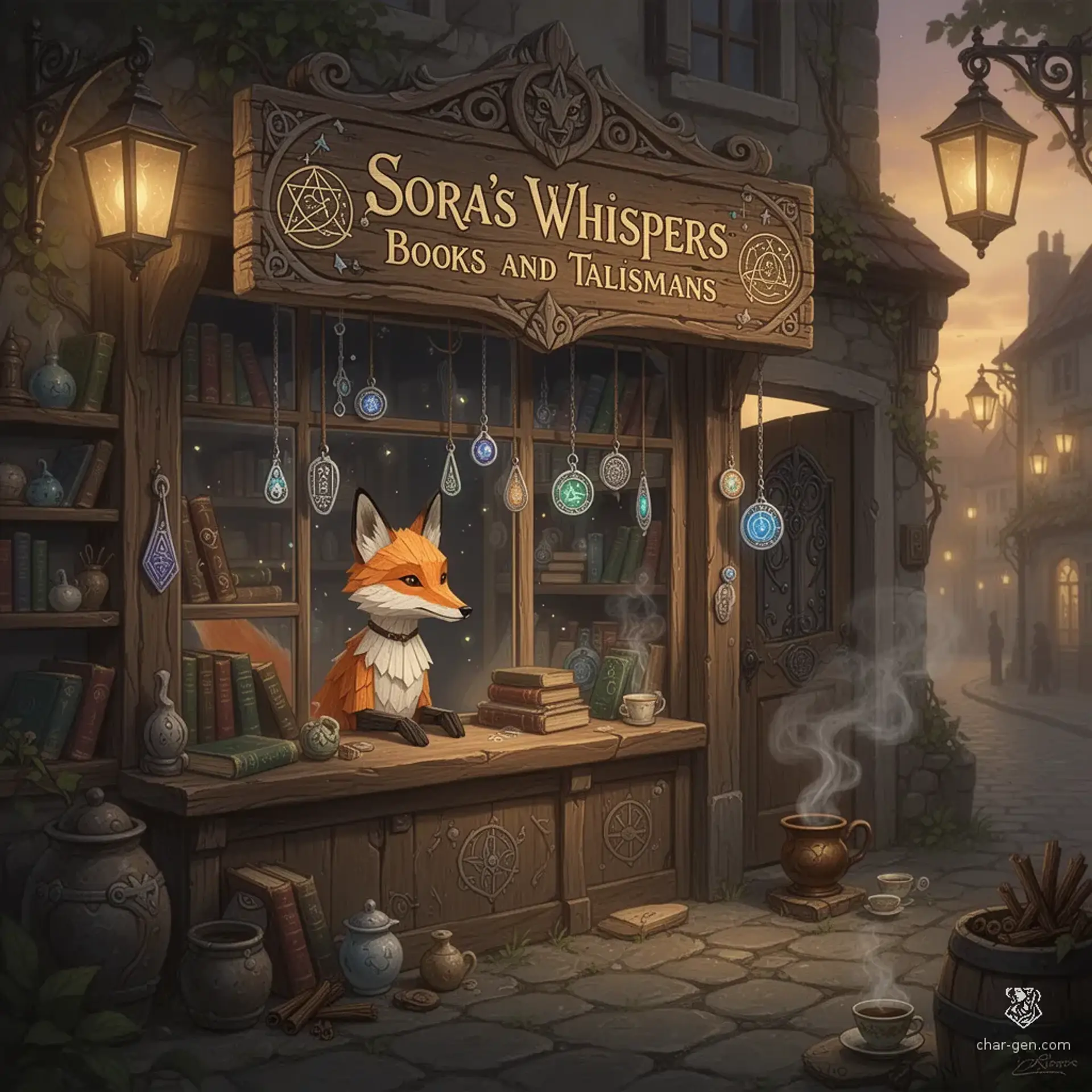 Sora's Whispers: Books and Talismans - AI-generated fantasy Shop