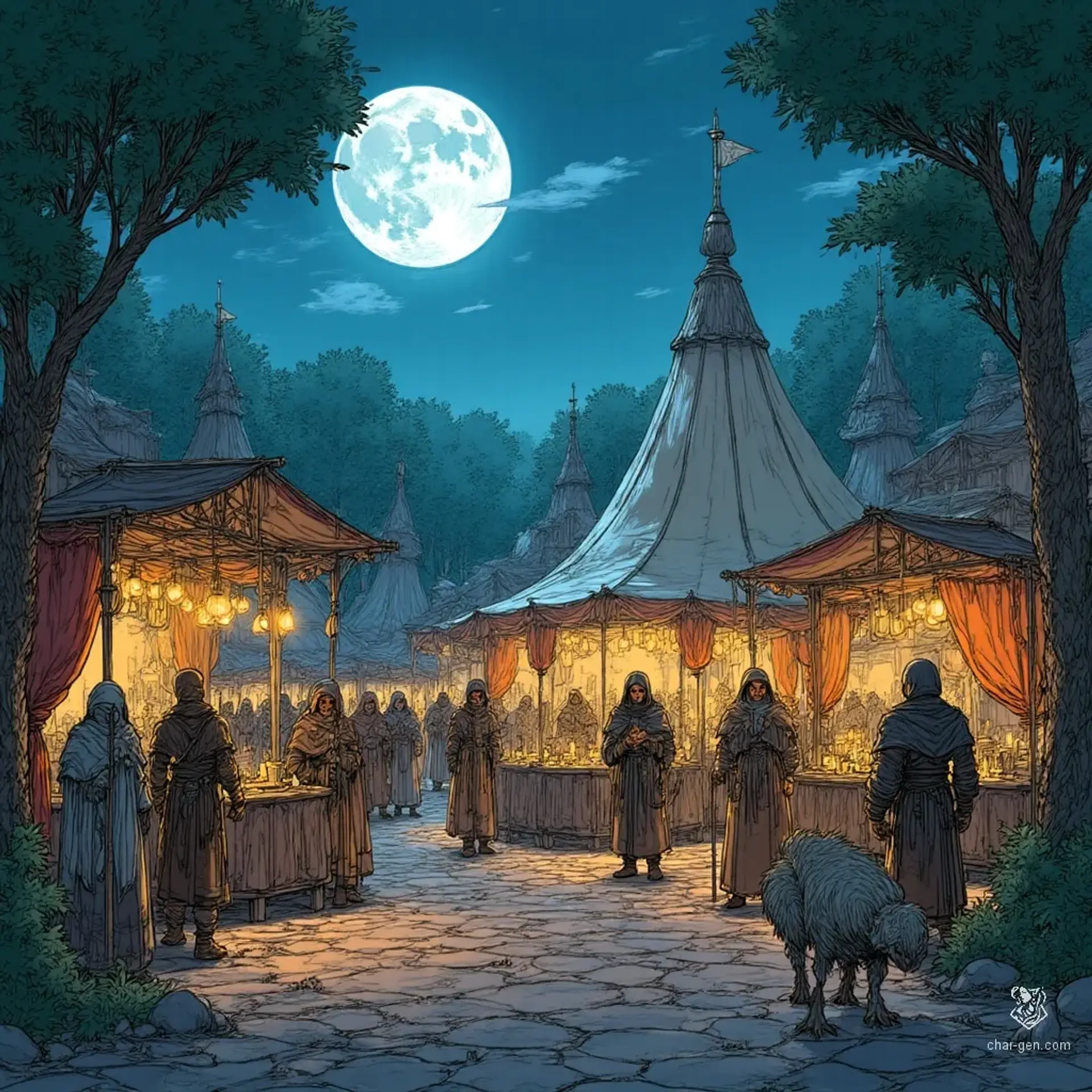 The Moonlit Menagerie - AI-generated fantasy Settlement