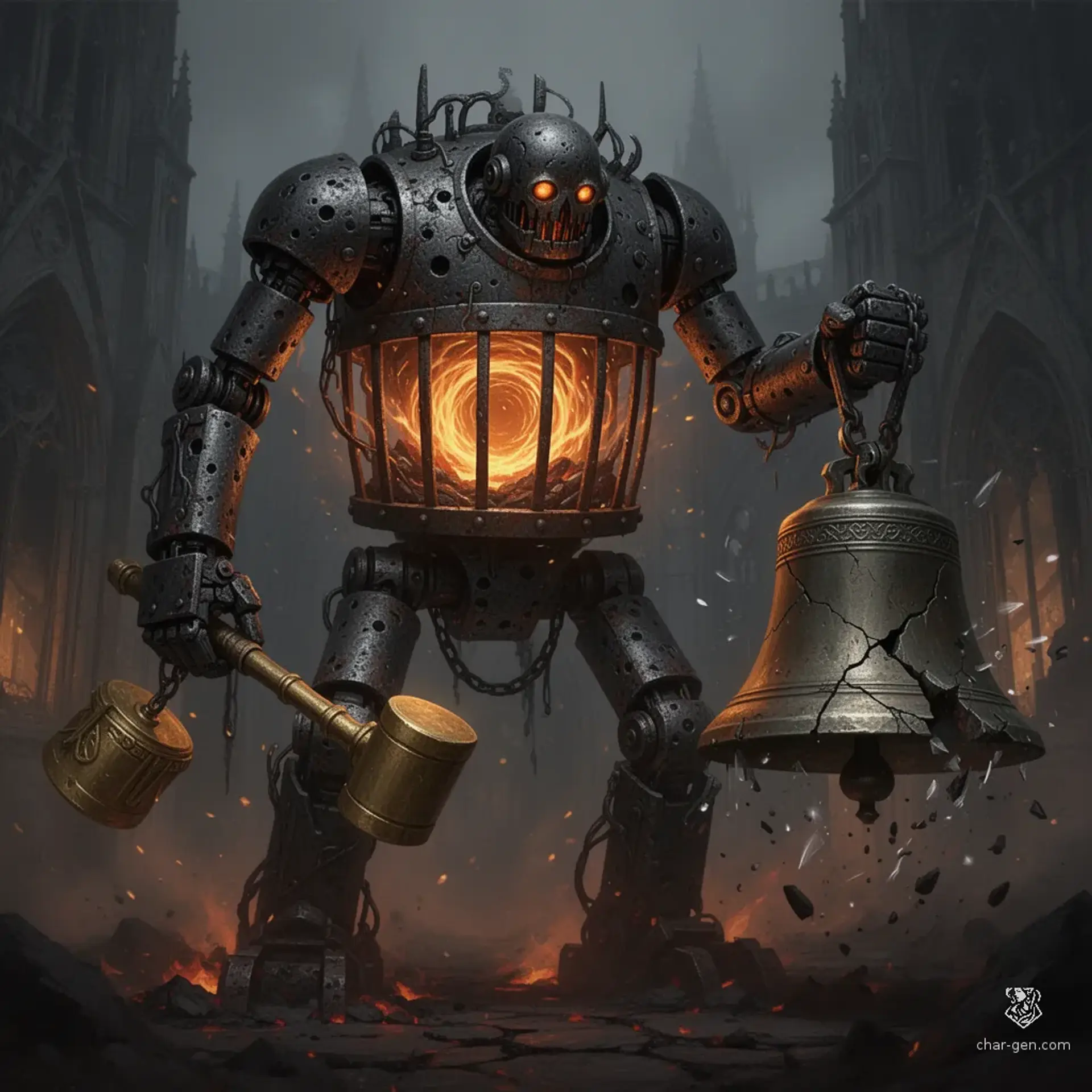 Cinder-Wrought Bell-Ringer | Fantasy Monster Generated by CharGen