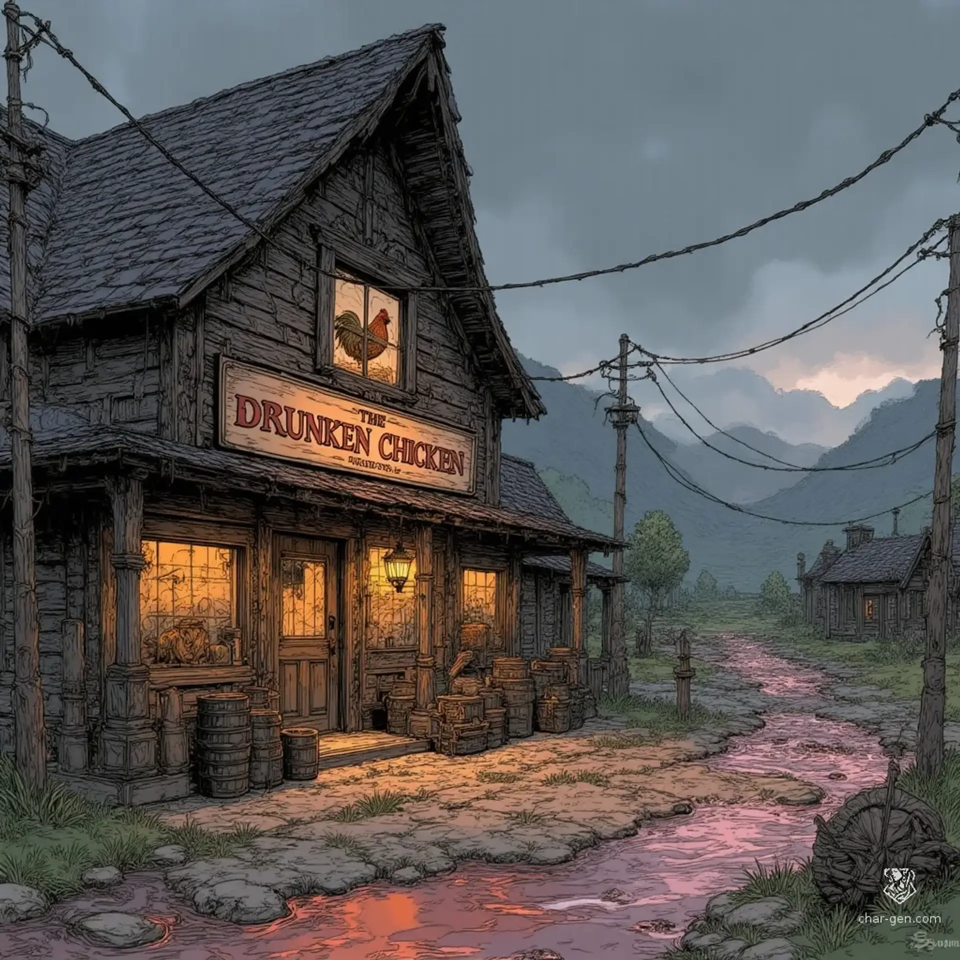 The Drunken Chicken - AI-generated fantasy Tavern