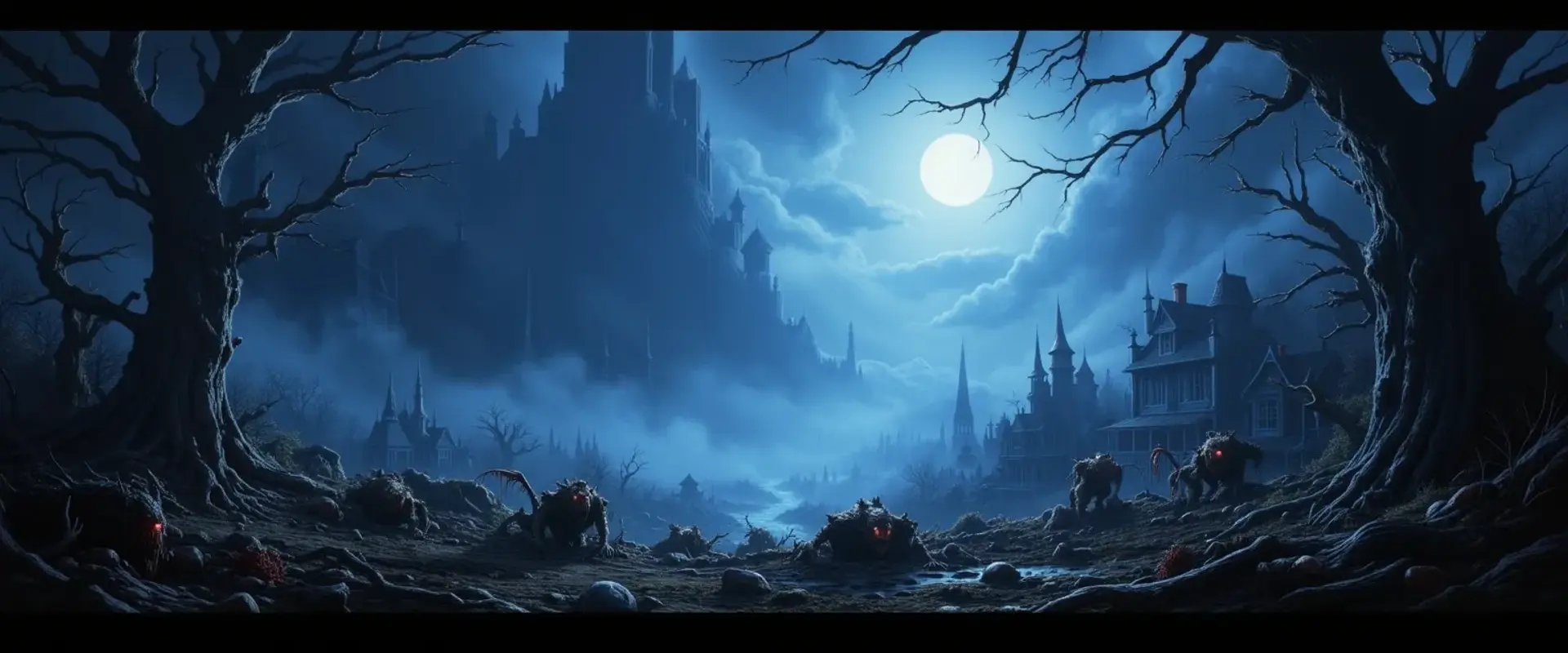 Darkness falls across the land 
The midnight hour is close at hand 
Creatures crawl in search of blood 
To terrorize y’all’s neighbourhood 


And whosoever shall be found 
Without the soul for getting down 
Must stand and face the Hounds of Hell 
And rot inside a corpse’s shell 

The foulest stench is in the air 
The funk of forty thousand years 
And grizzly ghouls from every tomb 
Are closing in to seal your doom 

And though you fight to stay alive 
Your body starts to shiver 
For no mere mortal can resist 
The evil of the thriller 

AH HA HA HA HA HA HA 
AH HA HA HA HA HA HA