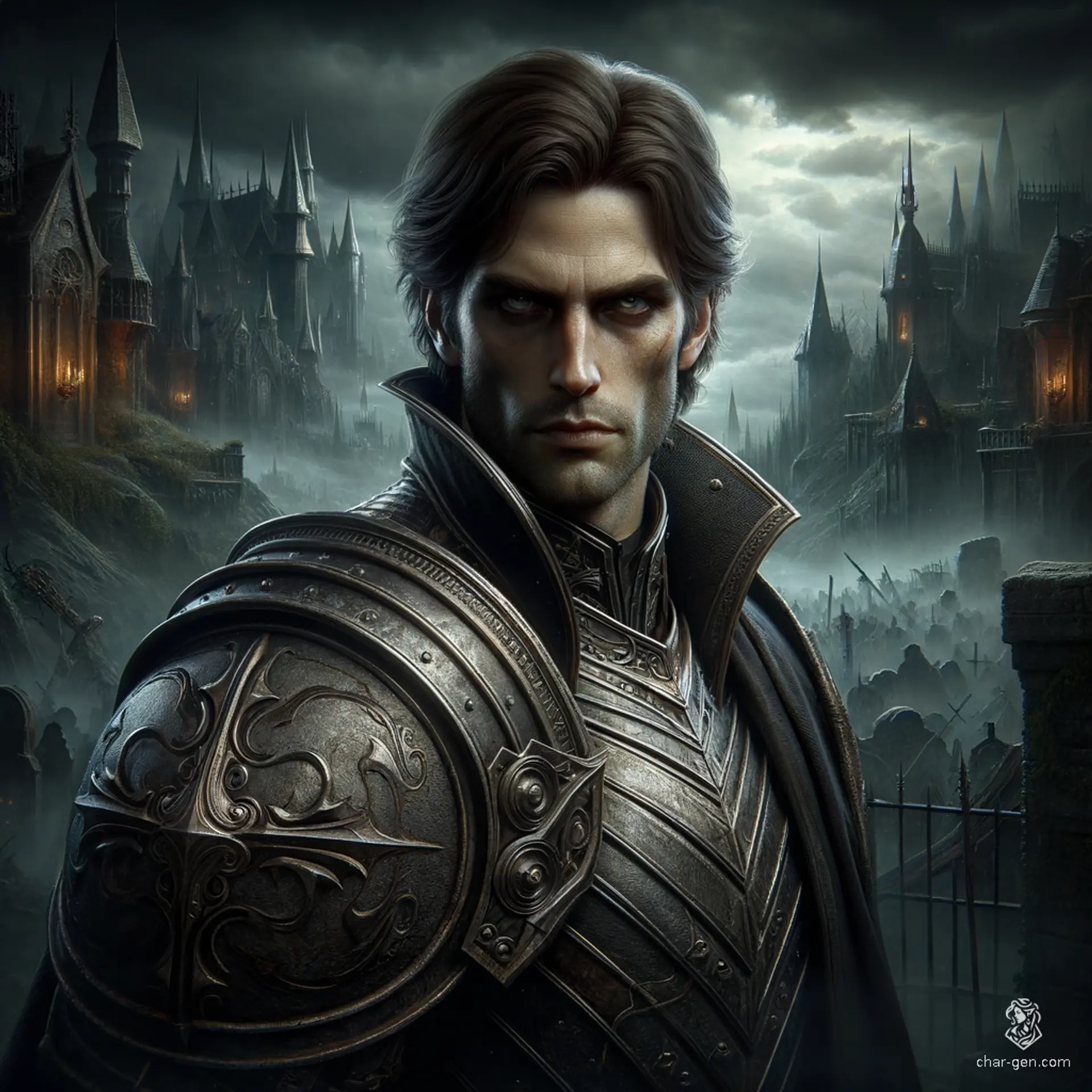 Marcus Thorne is a 25-year-old, fair-skinned, 6'4" paladin with deep espresso-brown hair and striking blue eyes. Once a dedicated squire to Sir Galahad, his dignified, protective stance now belies his torment; he's become an Oathbreaker, possessed by a demon. His loyalty and charm cloak his internal battle.