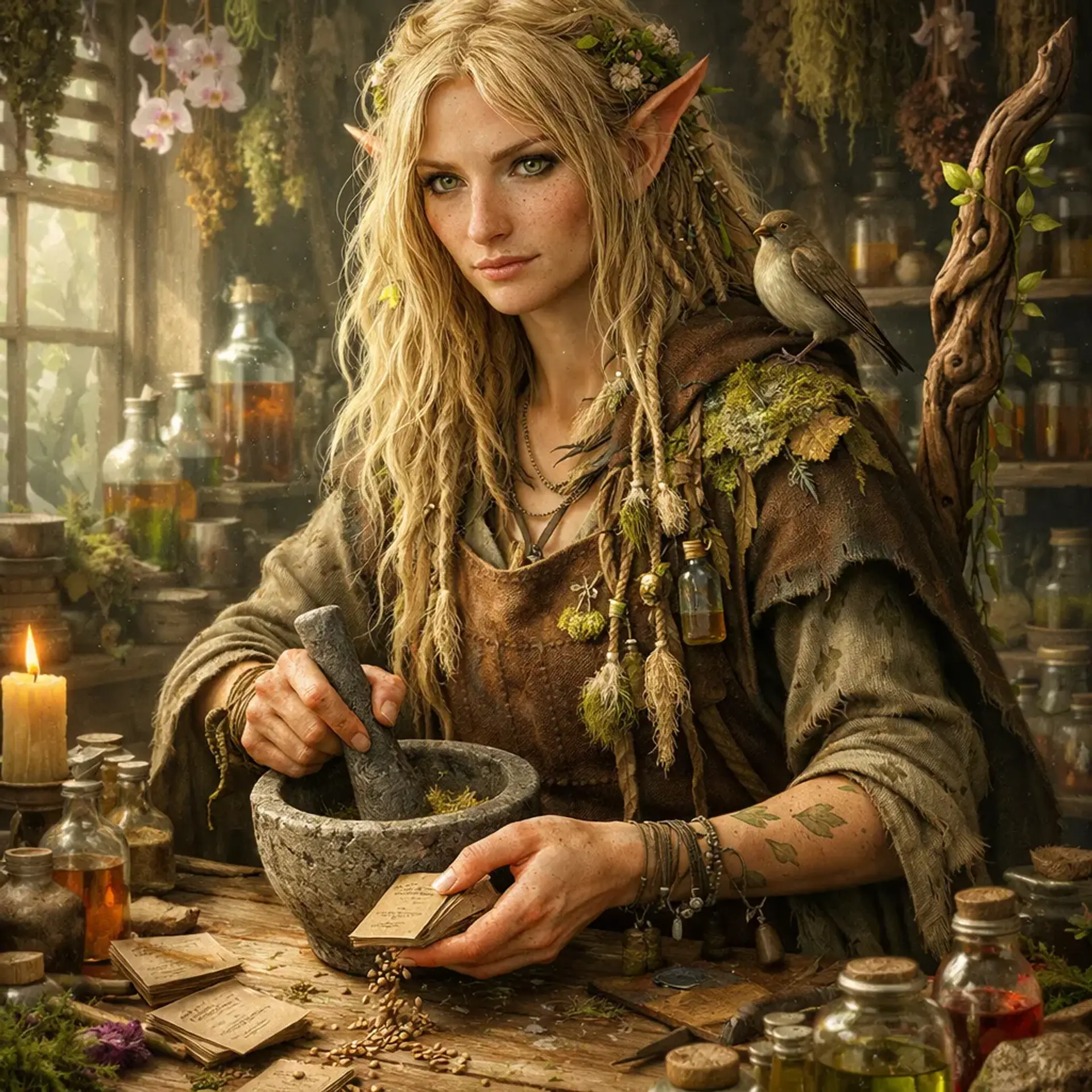 Elara Heatherfen - AI-generated fantasy NPC