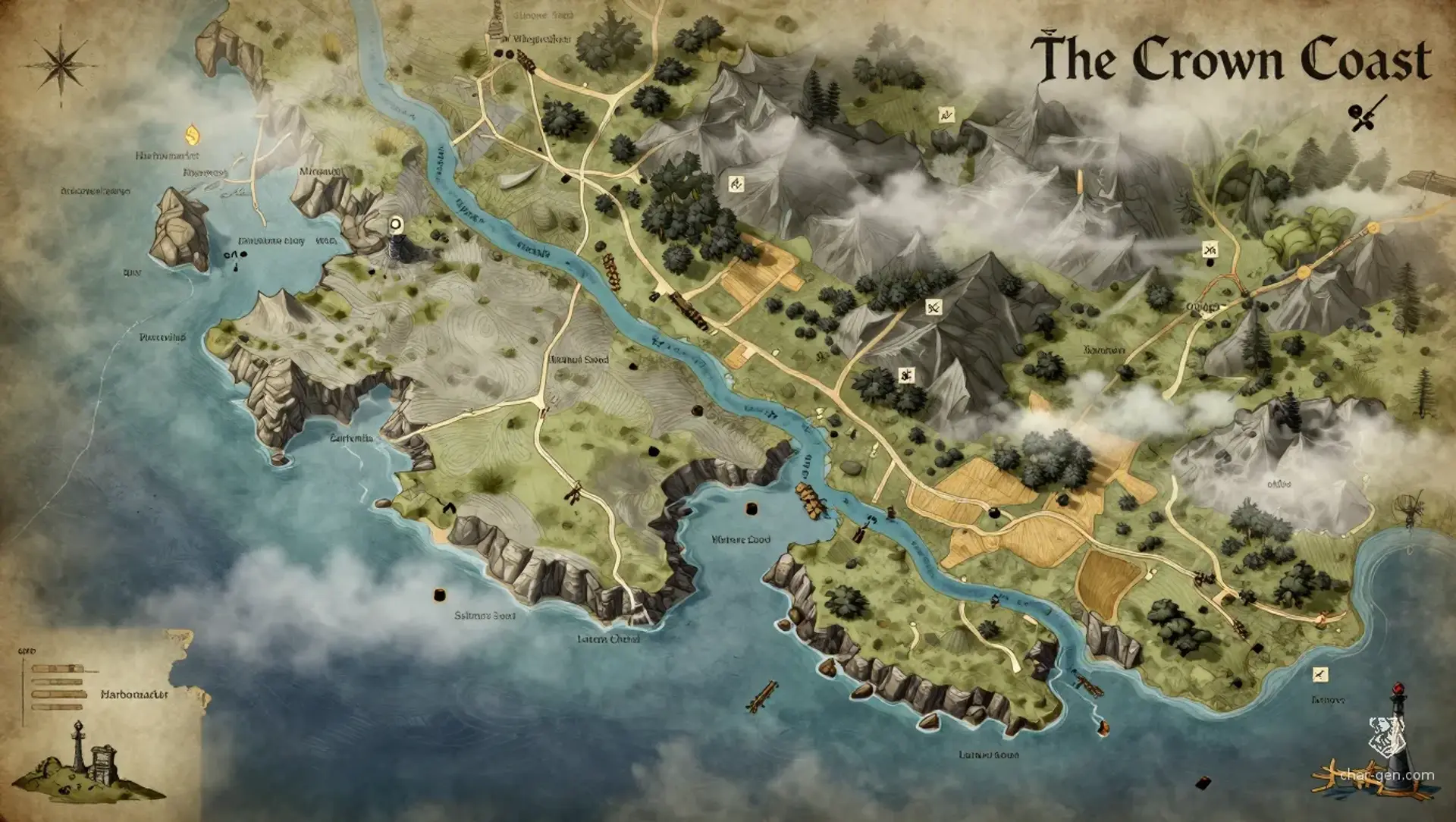 The Crown Coast - AI-generated fantasy Region