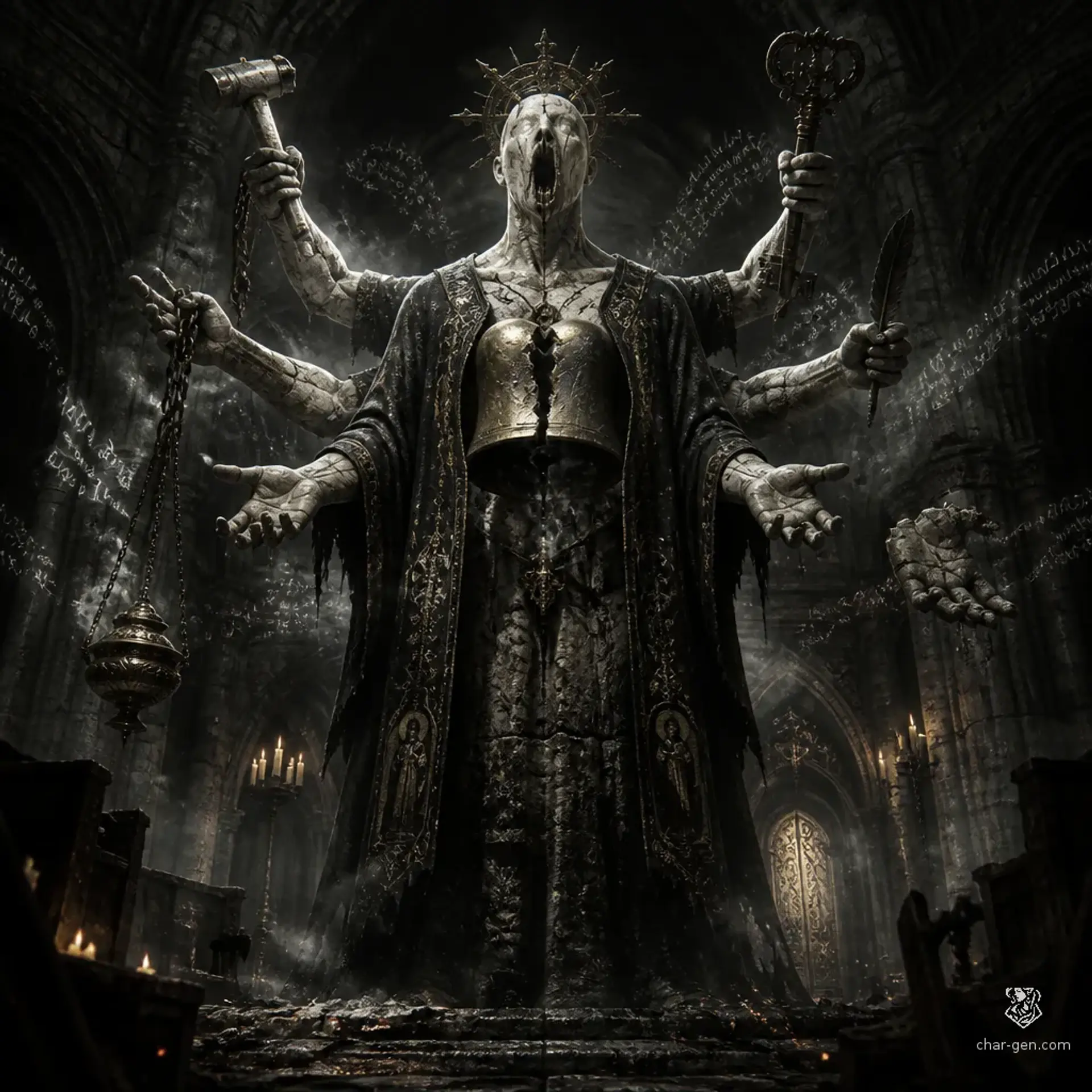Ashen Bell Warden - AI-generated fantasy Monster