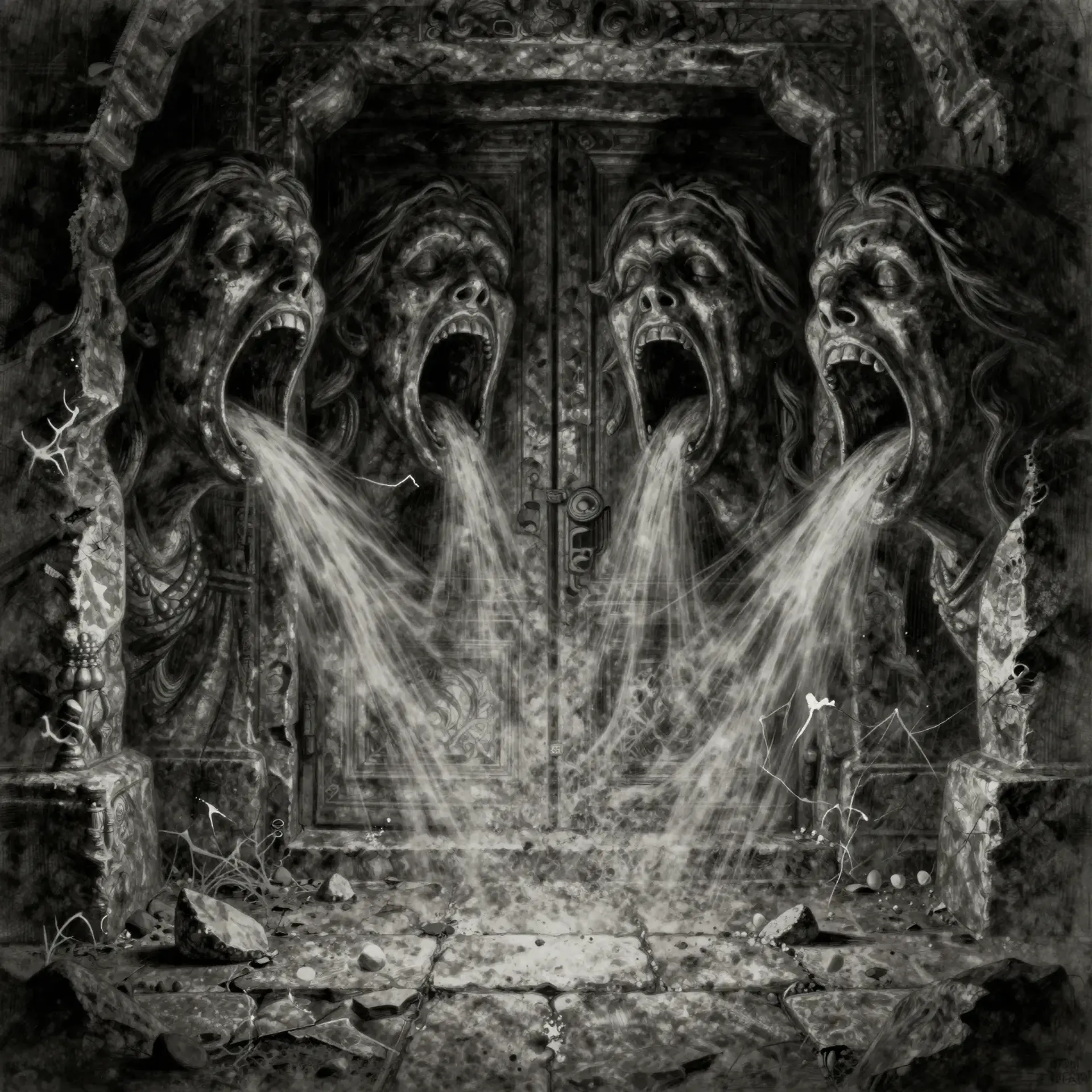 Resonant Mourner Door - AI-generated fantasy Hazard
