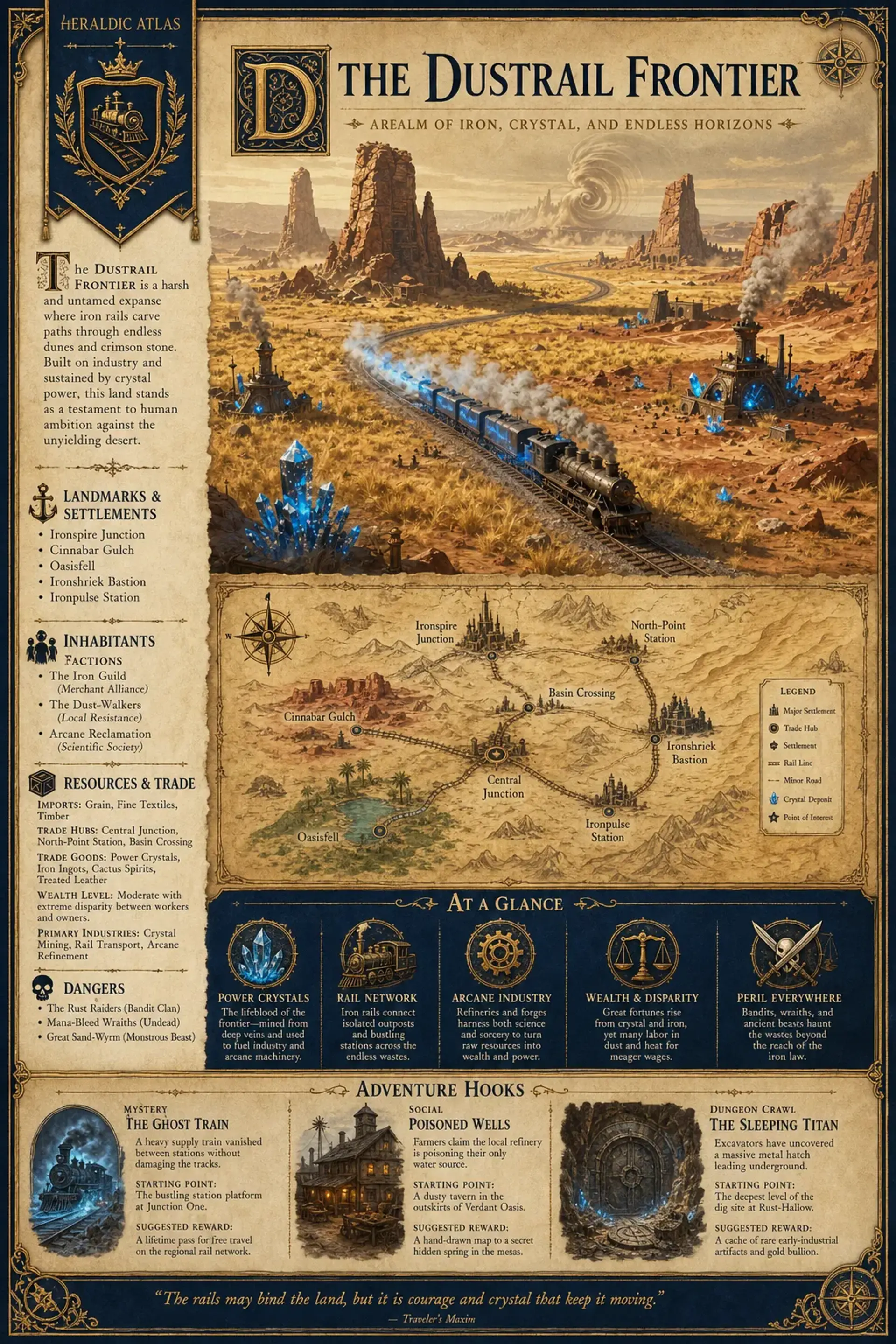 The Dustrail Frontier - AI-generated fantasy Region