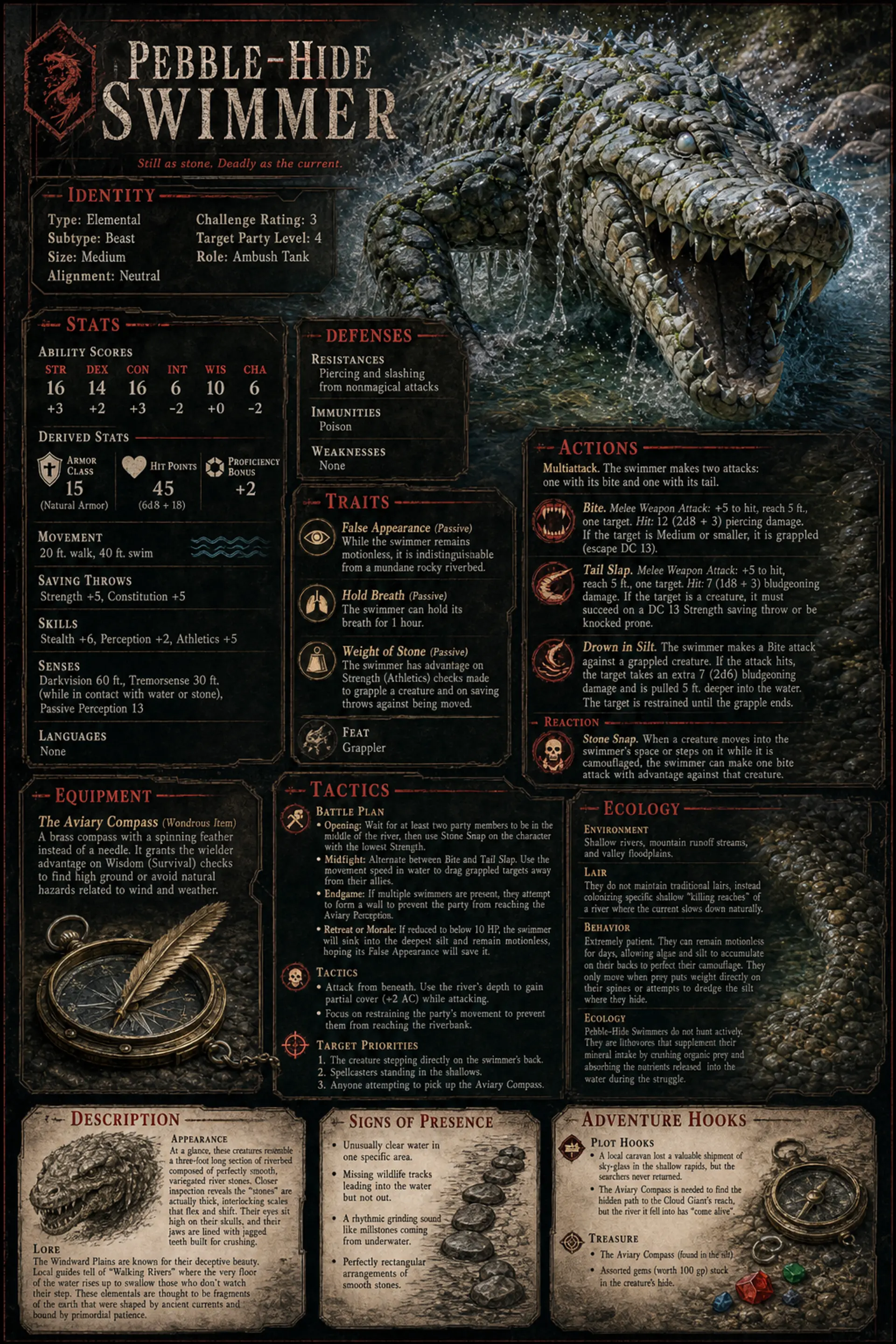 Pebble-Hide Swimmer - AI-generated fantasy Monster