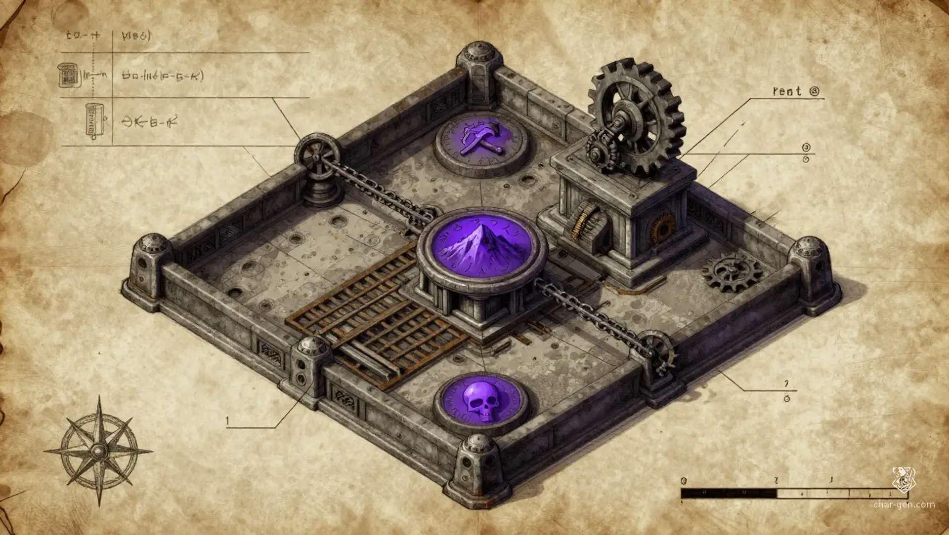 The Ossuary Lift Sequence - AI-generated fantasy Puzzle