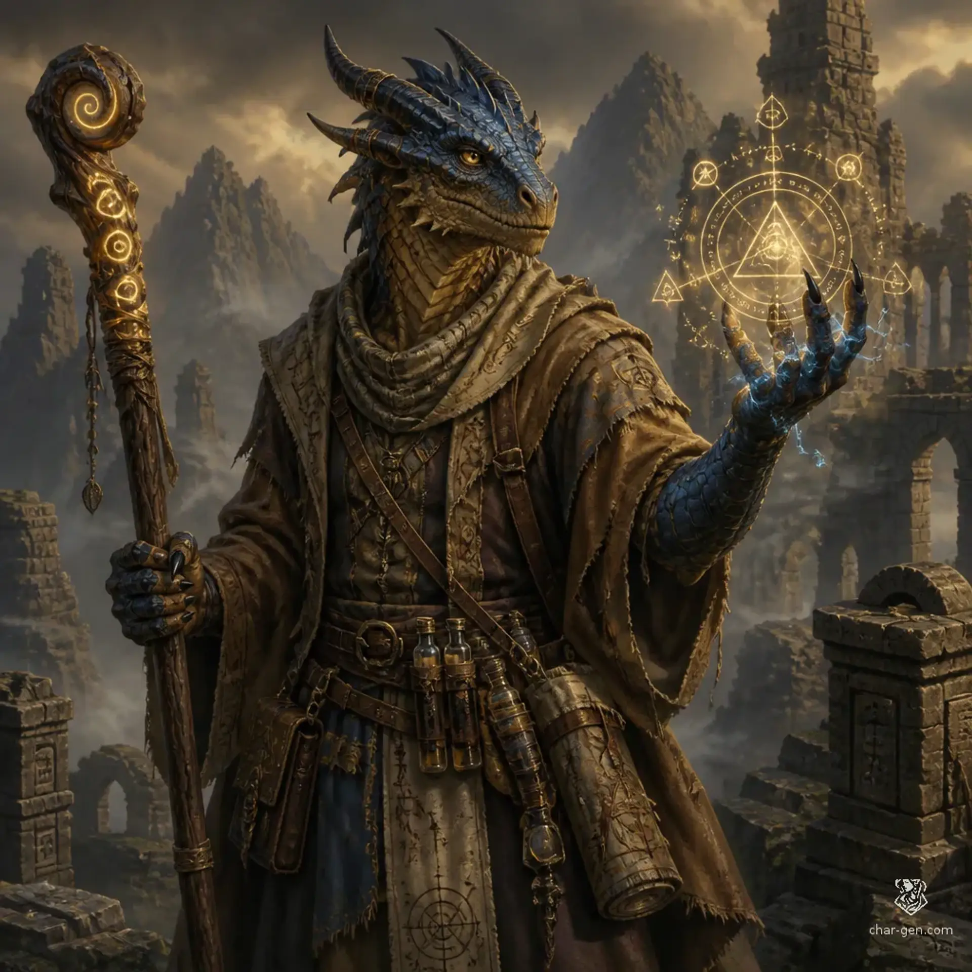 Vharkes the Quiet Ledger - AI-generated fantasy Character
