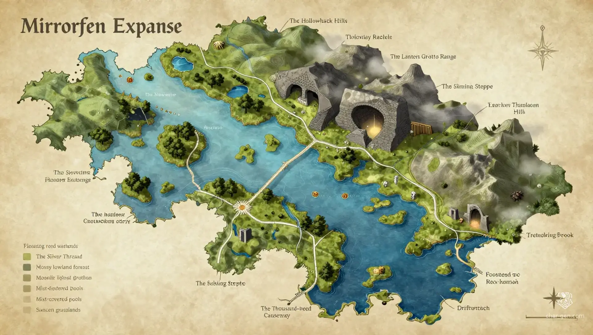 The Mirrorfen Expanse - AI-generated fantasy Region