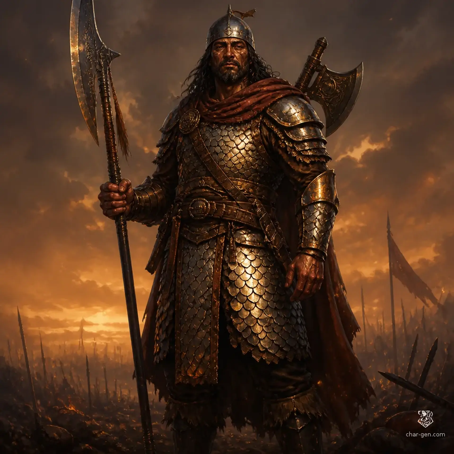 Sir Vecken of the Broken Horn - AI-generated fantasy Character