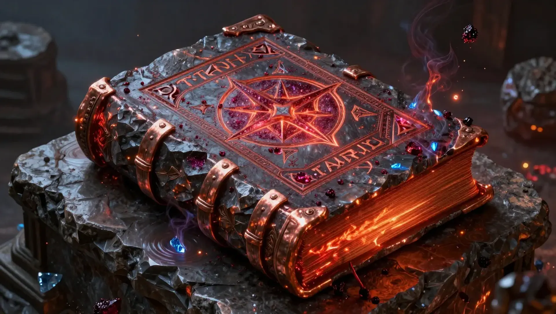The Lithic Pyre: Chronicles of the Fourfold Path - AI-generated fantasy Spellbook