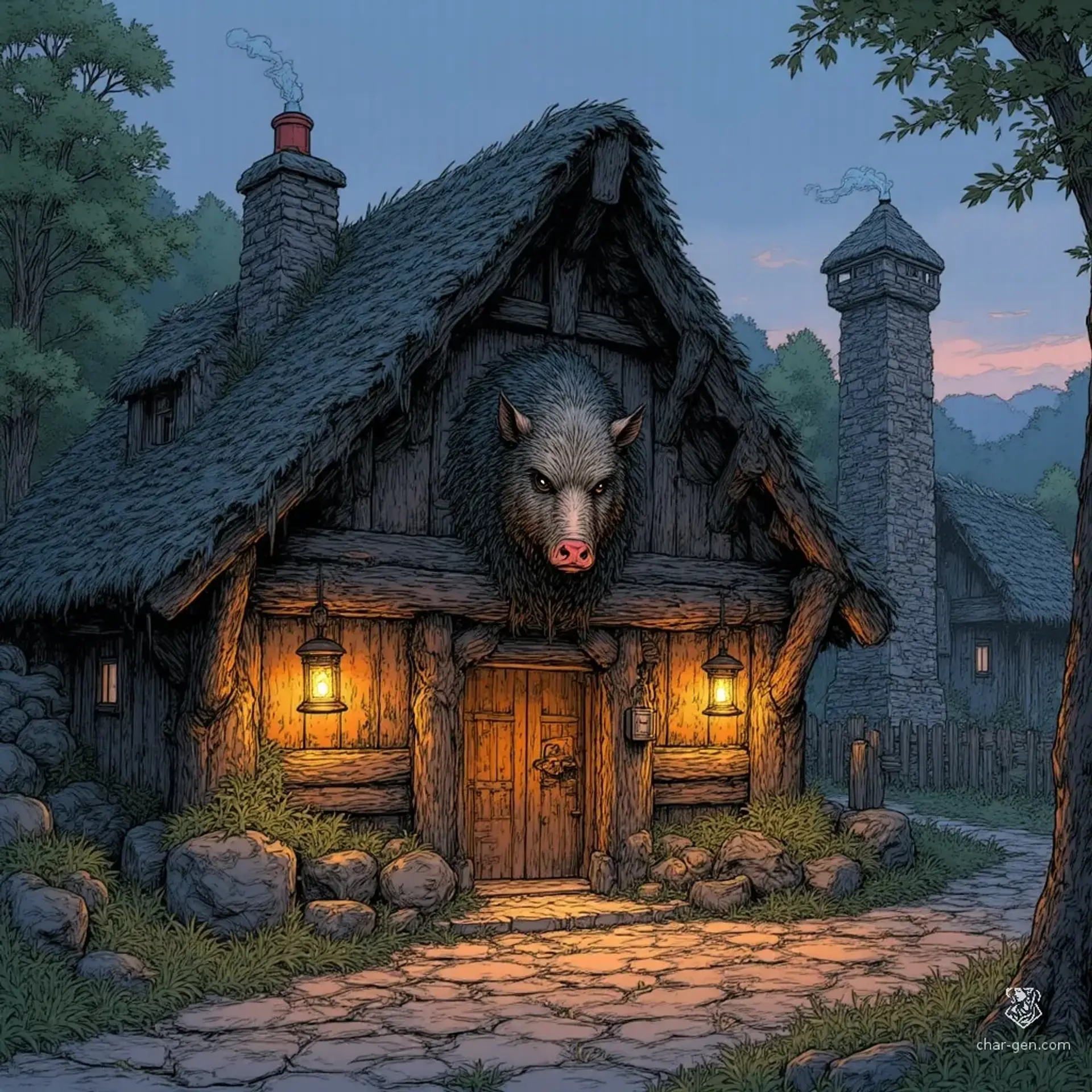The Stuck Pig - AI-generated fantasy Tavern
