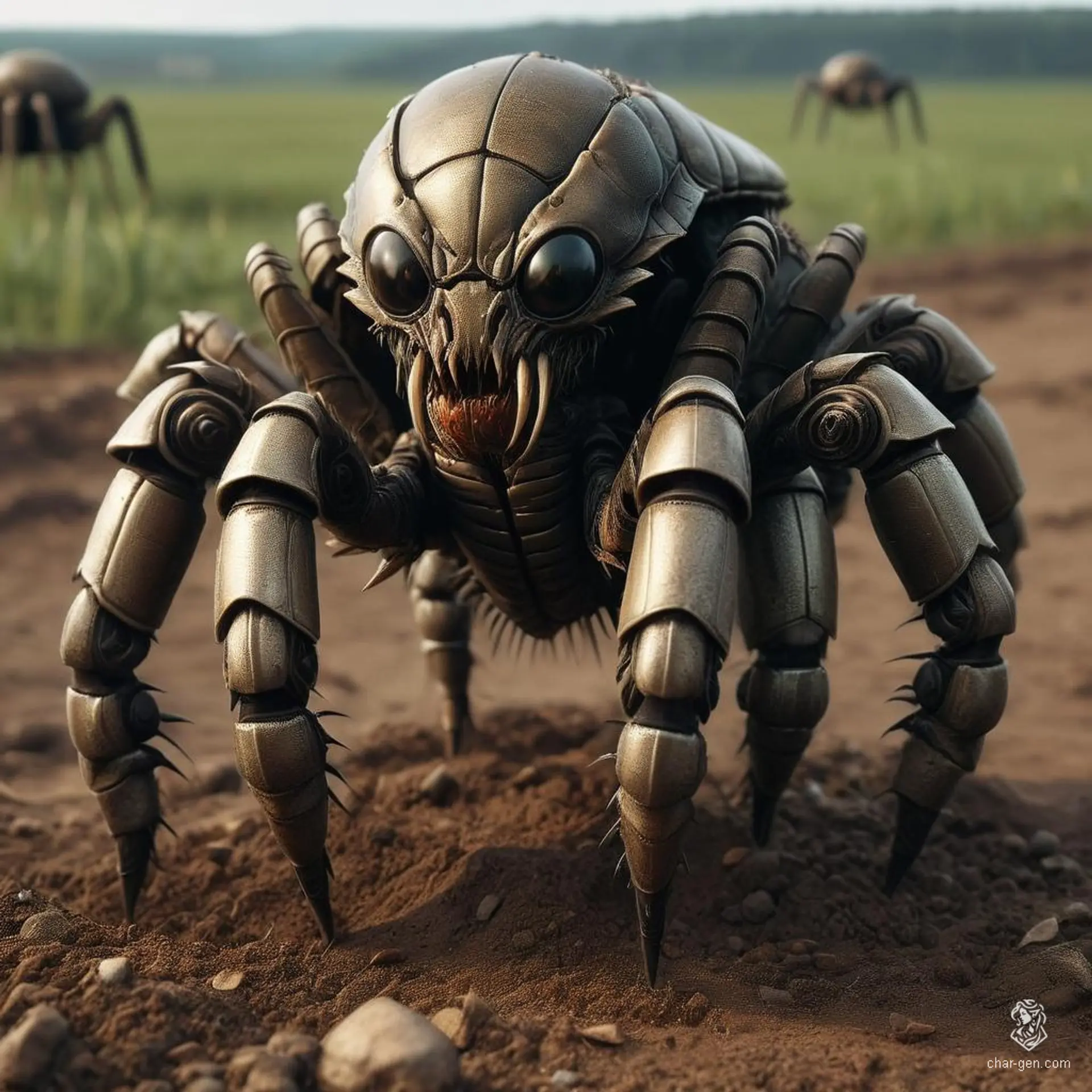 The Ankheg is a formidable, giant insect-like monster with a robust armored exoskeleton. Sporting six legs and potent mandibles, this brownish-yellow predator spits acid and lurks within subterranean tunnels beneath farmlands, terrorizing the surface dwellers.
