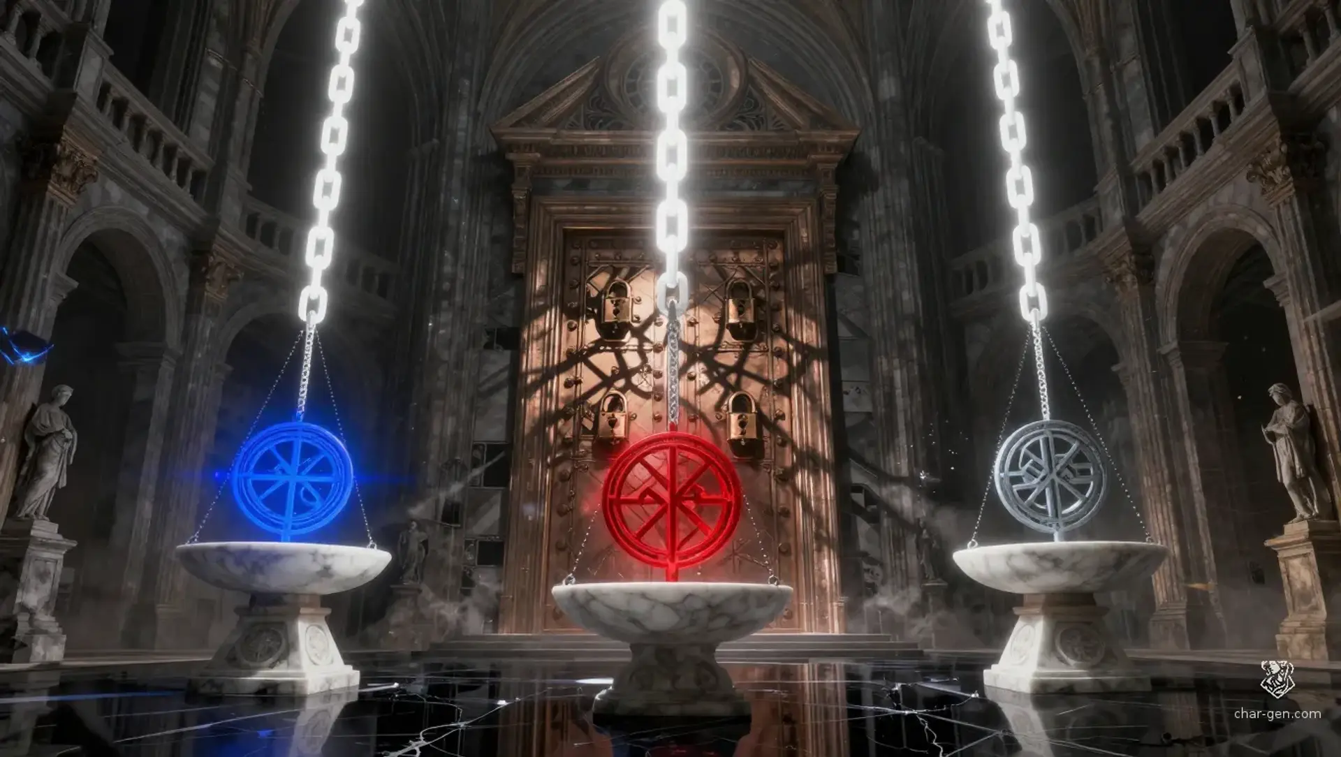 The Triptych of the Weighing Heart - AI-generated fantasy Puzzle