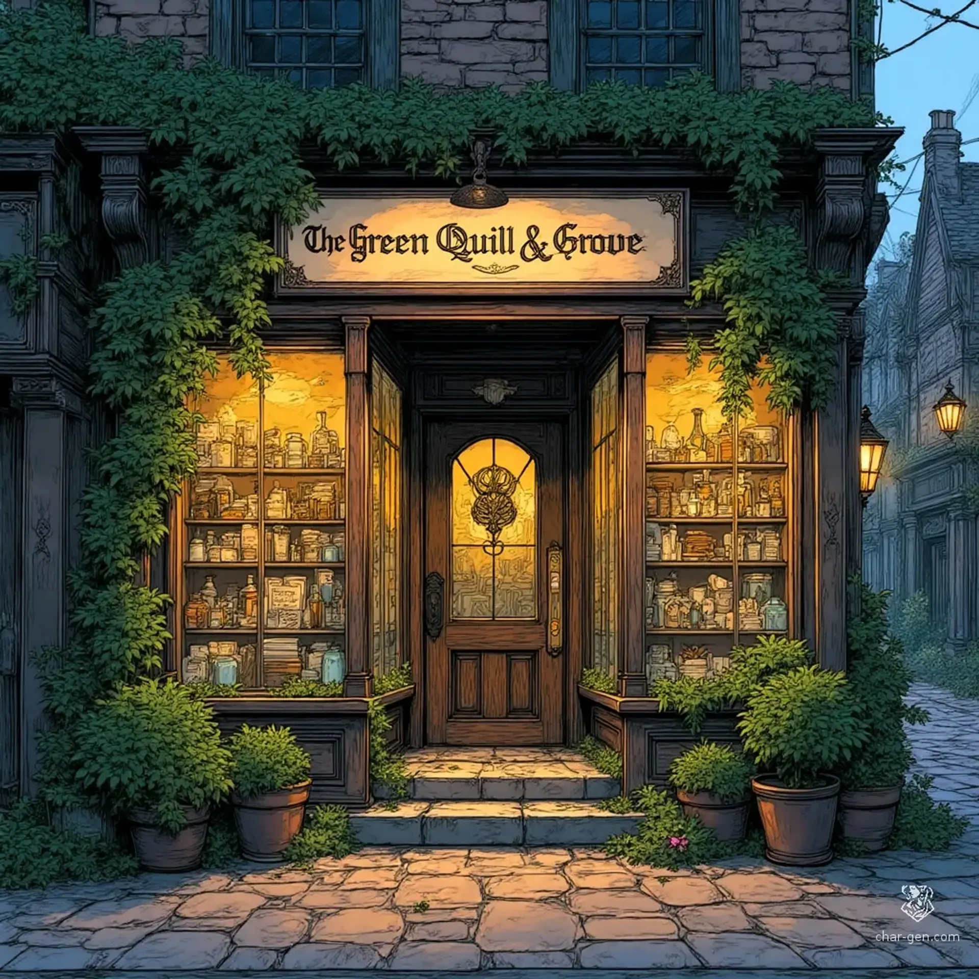 The Green Quill & Grove - AI-generated fantasy Shop