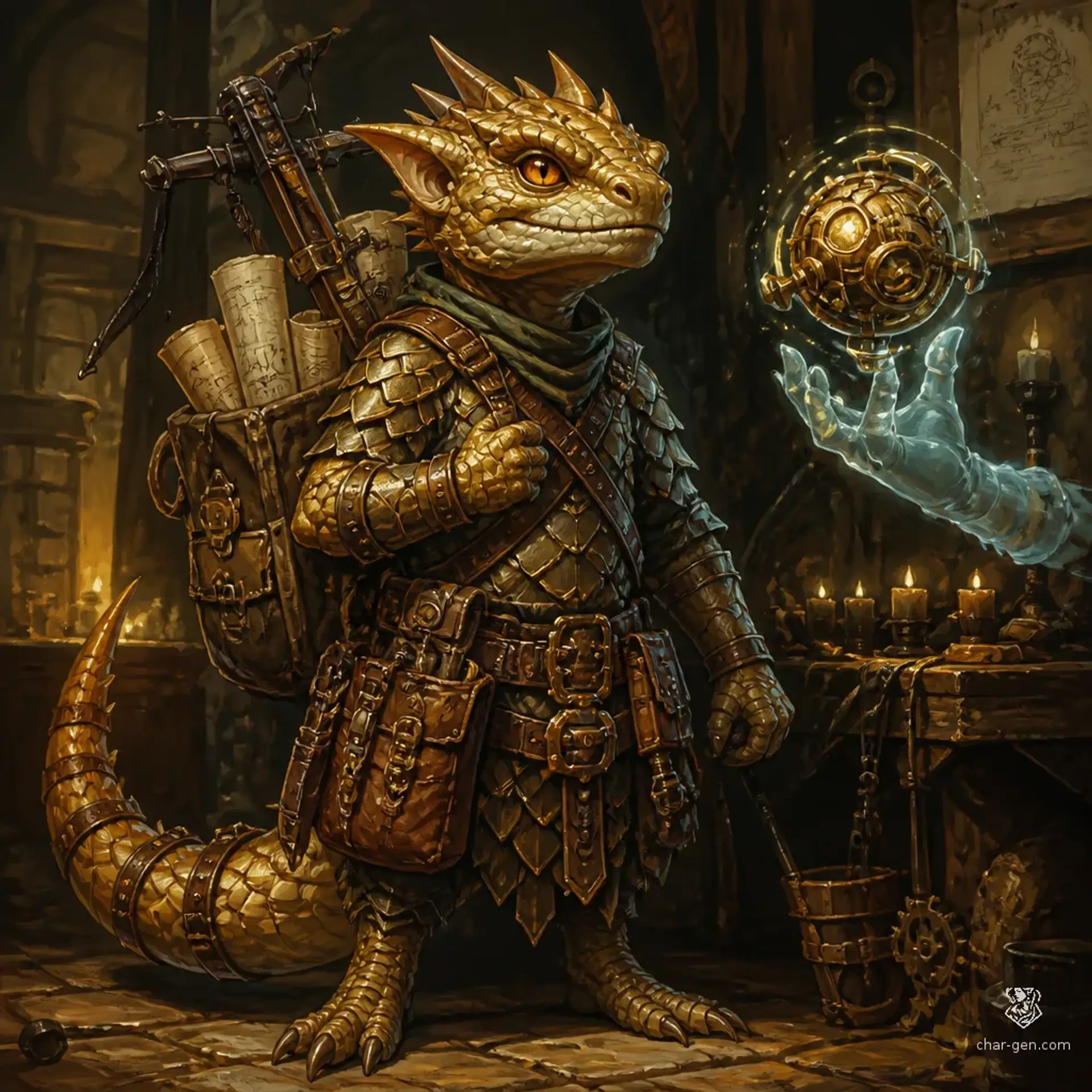 Brindle Gearscale - AI-generated fantasy Character