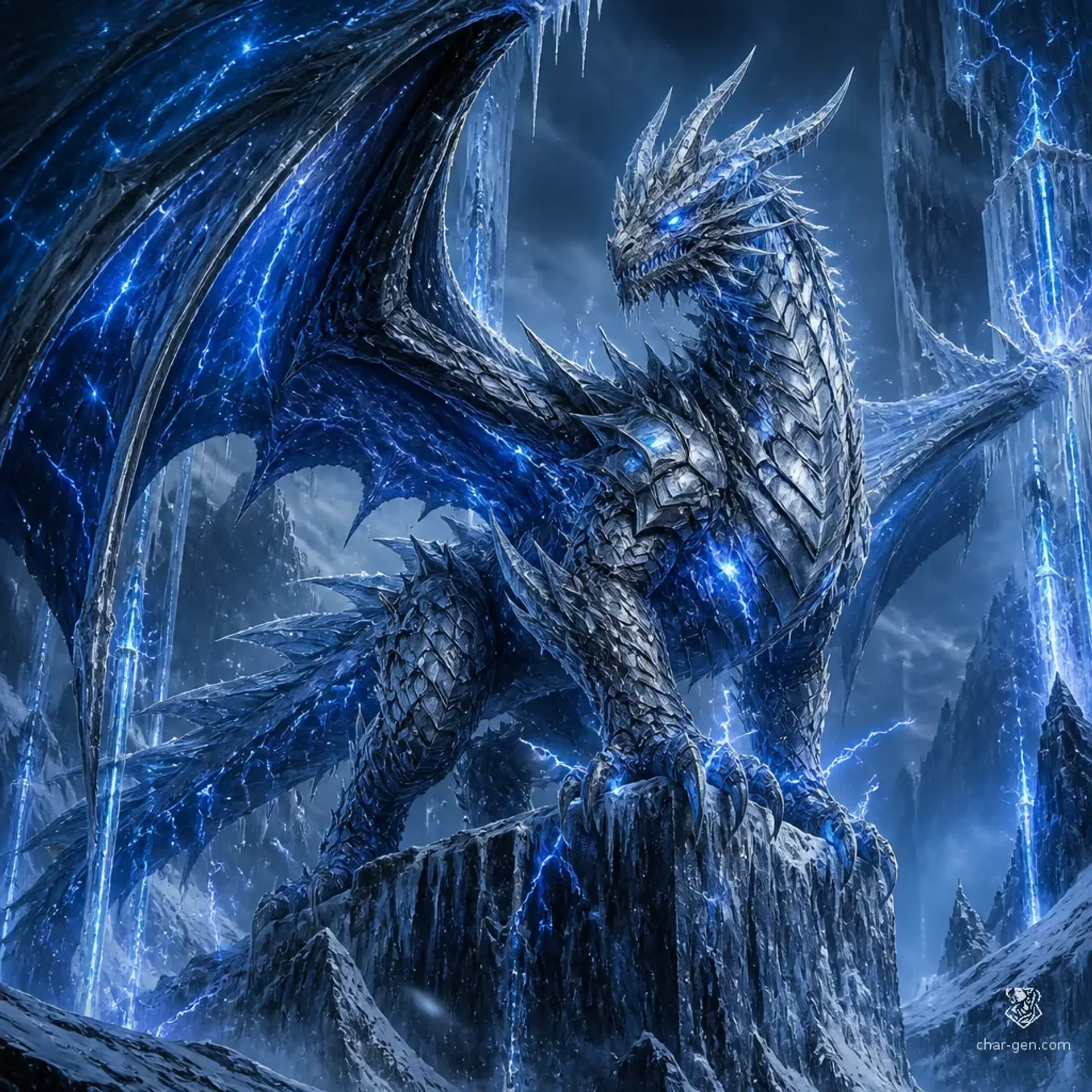 Argent Tempest Dragon - AI-generated fantasy Monster