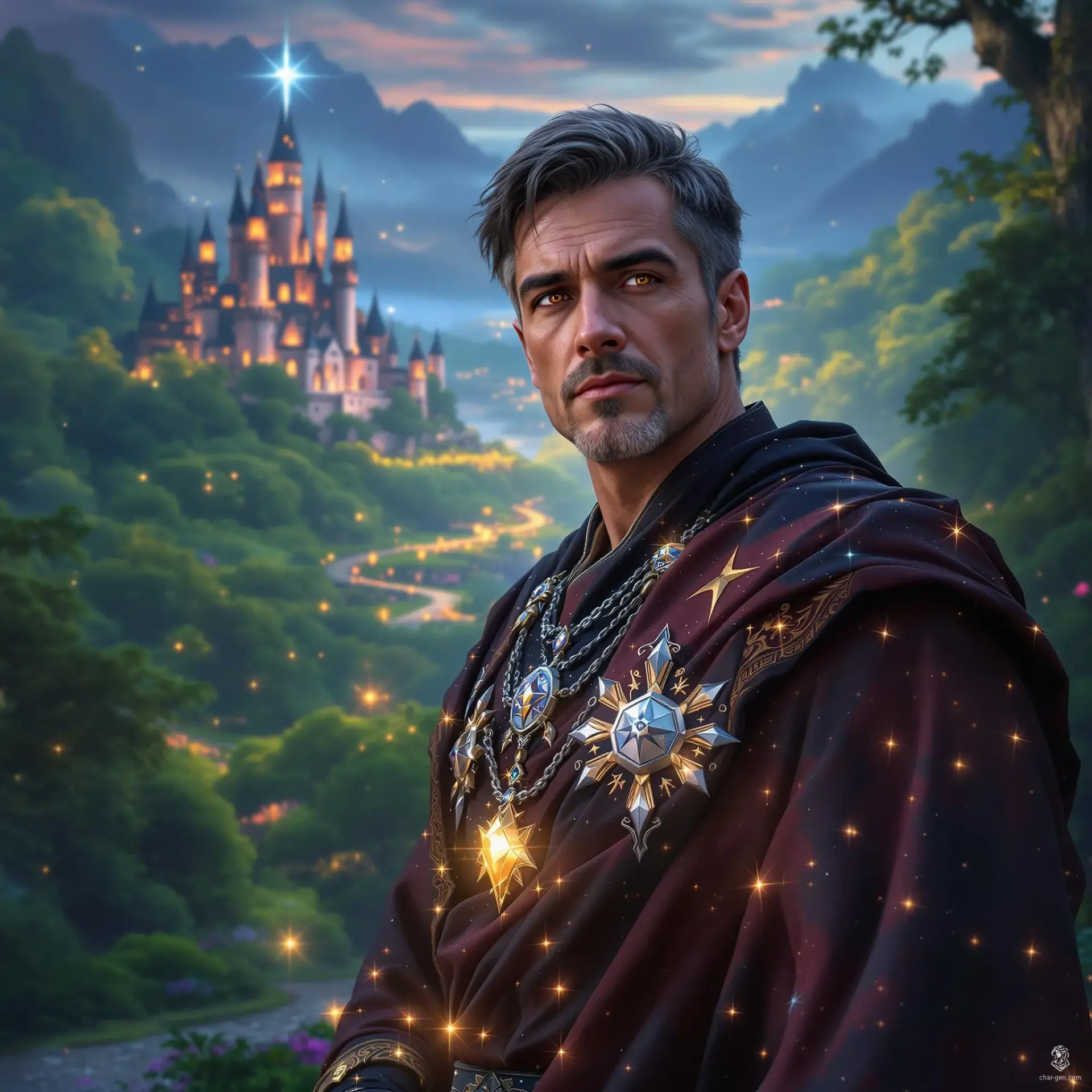 Factol Terrance, the compassionate leader of the Athar, guides lost souls towards the truth of the Greater Unknown. Clad in starry geometric robes adorned with silver chains and fractured holy symbols, he embodies both guardian and shepherd, offering solace to fallen priests.