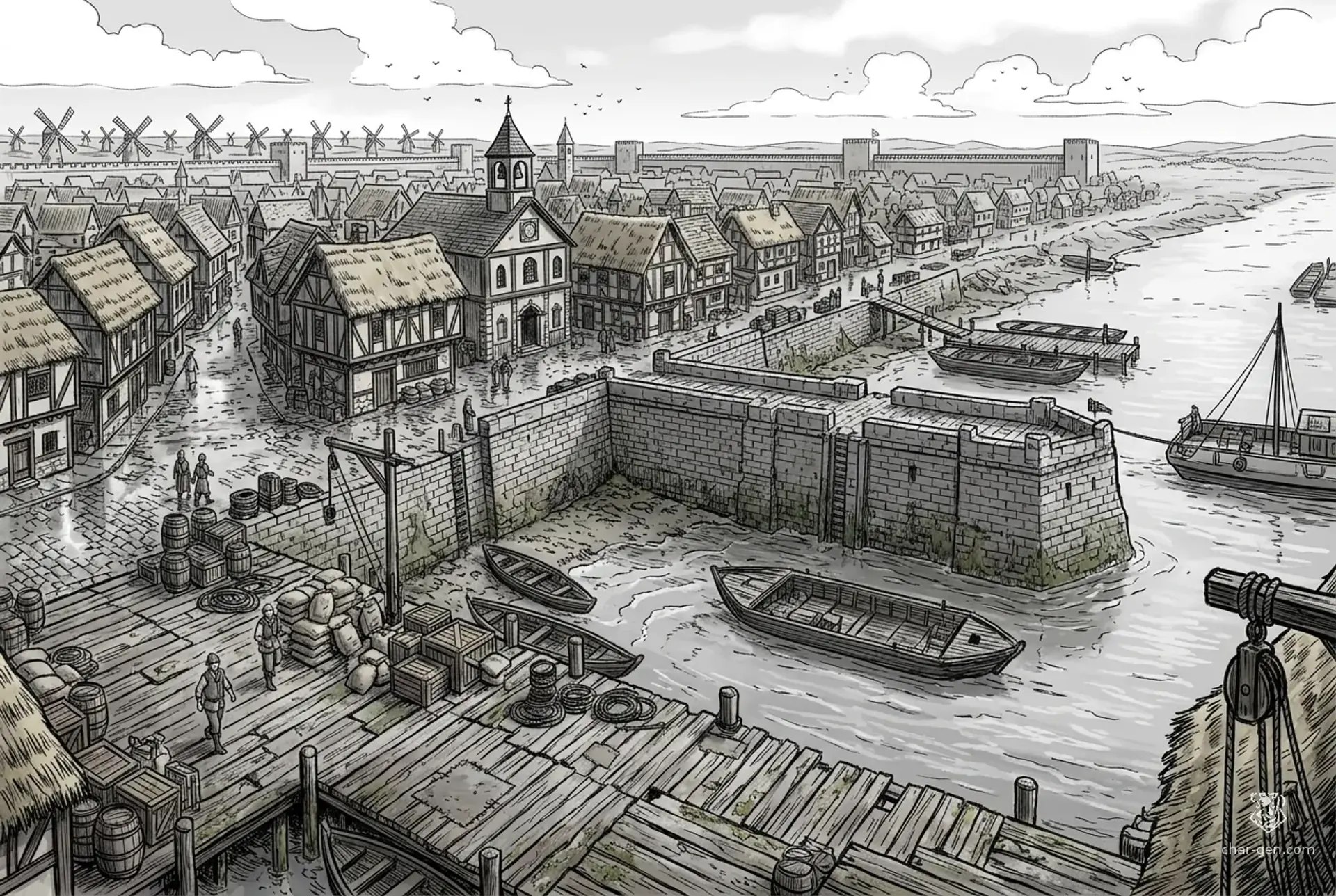 Oakhaven Ferry - AI-generated fantasy Settlement
