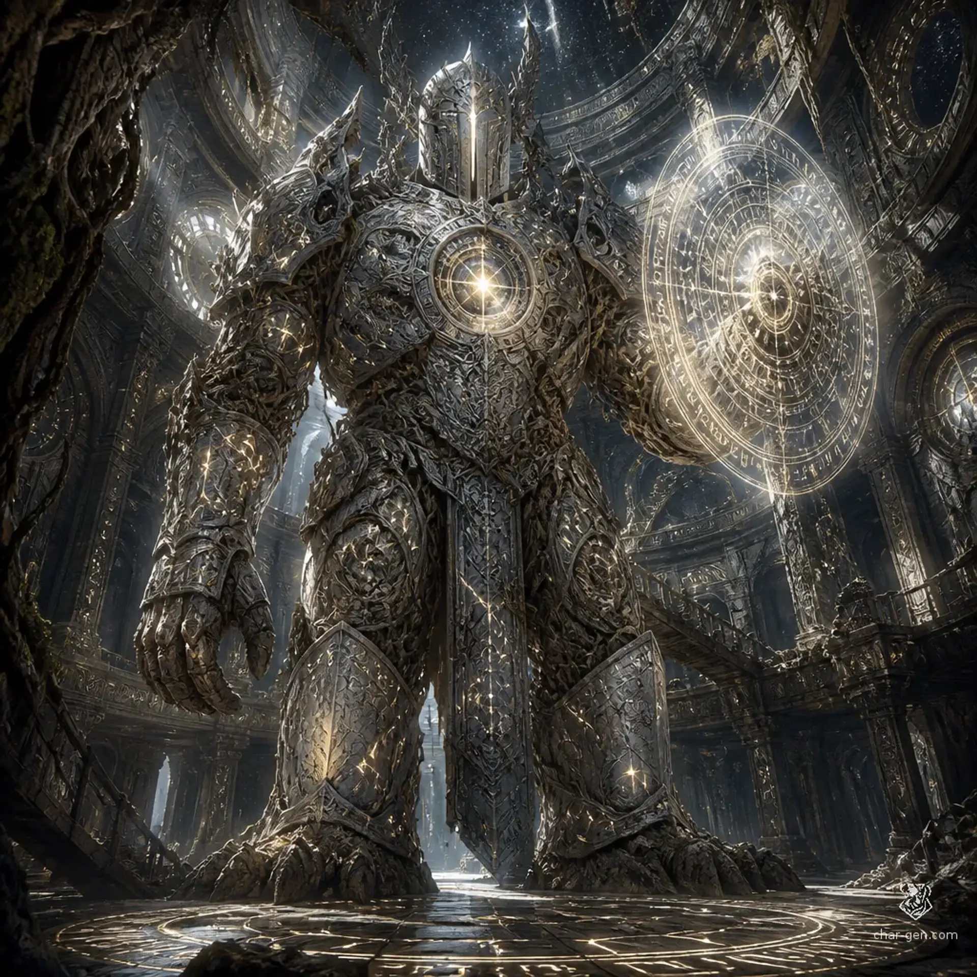 Oathforged Colossus, the Argent Reliquary - AI-generated fantasy Monster