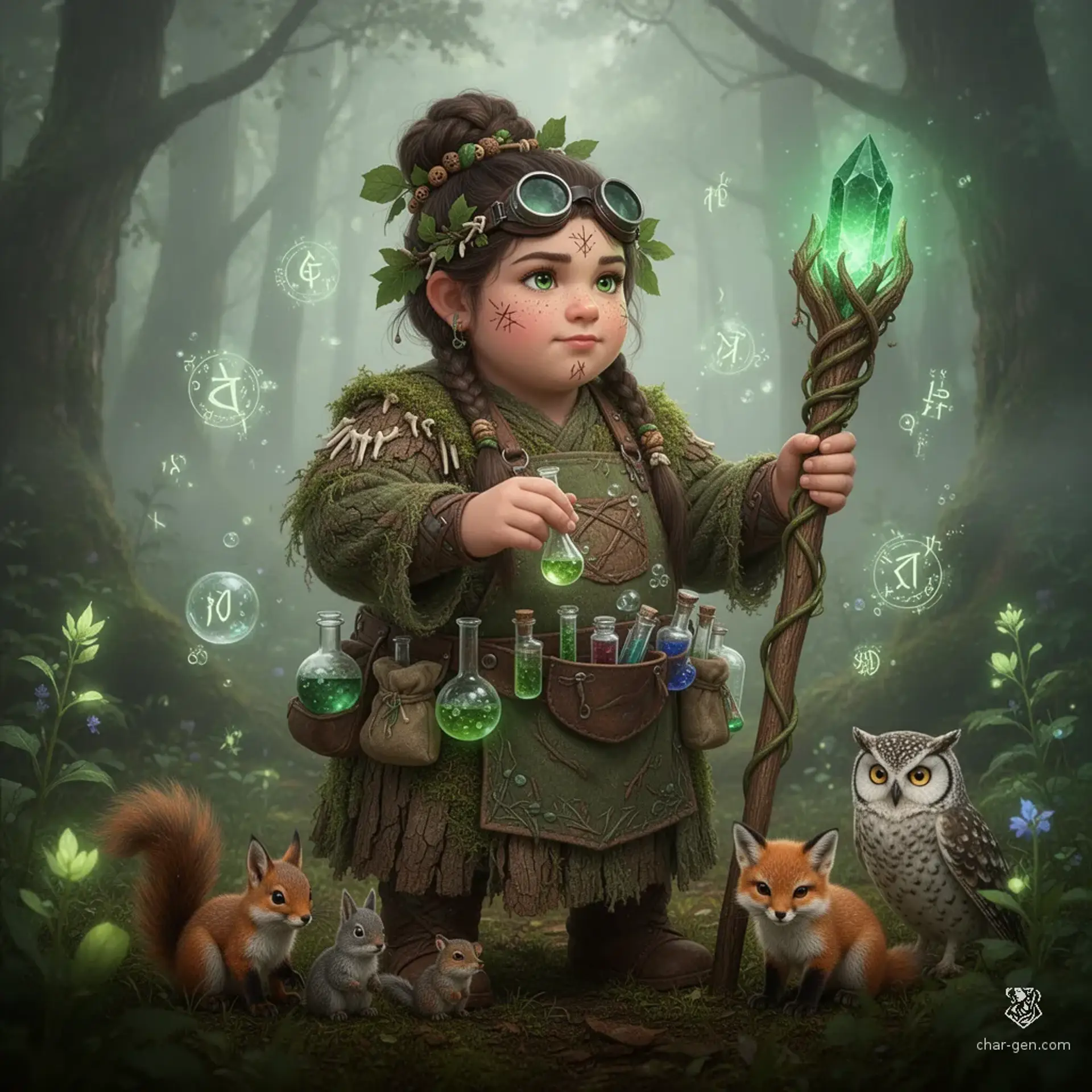 Zinnia 'Moss-eye' Fizzlewick - AI-generated fantasy NPC