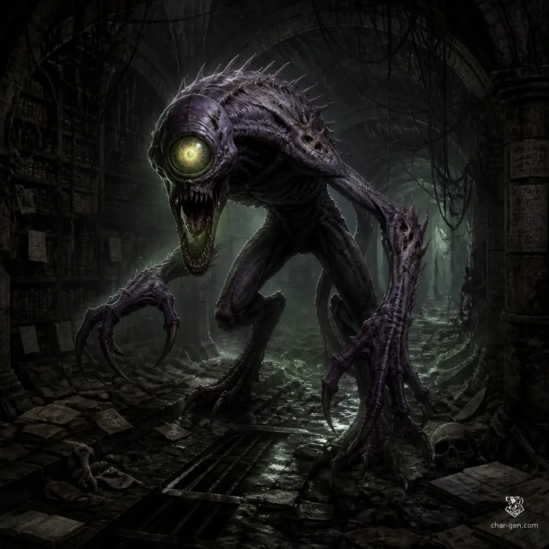 Ssarnak, Curious Nothic - AI-generated fantasy Monster