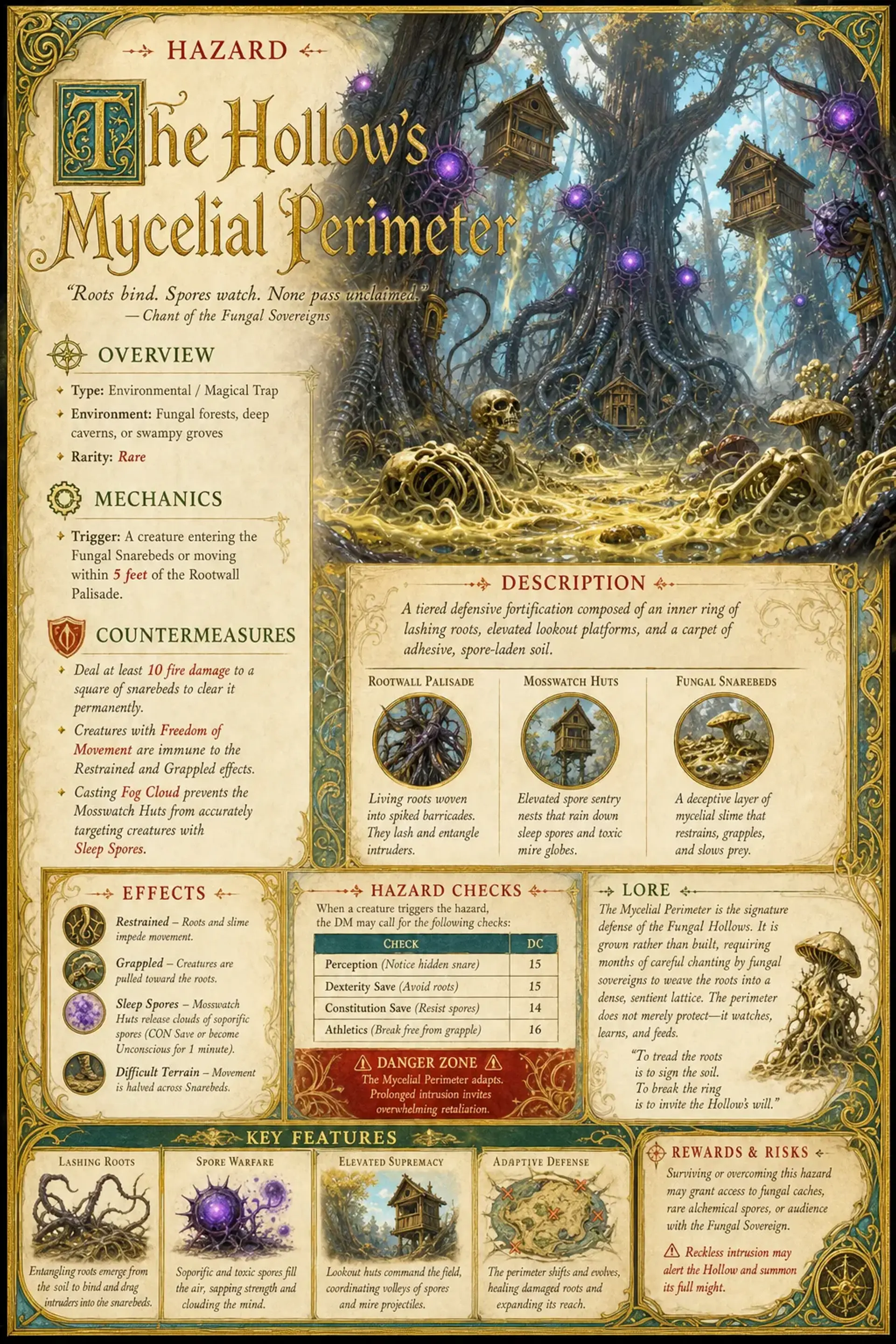 The Hollow's Mycelial Perimeter - AI-generated fantasy Hazard