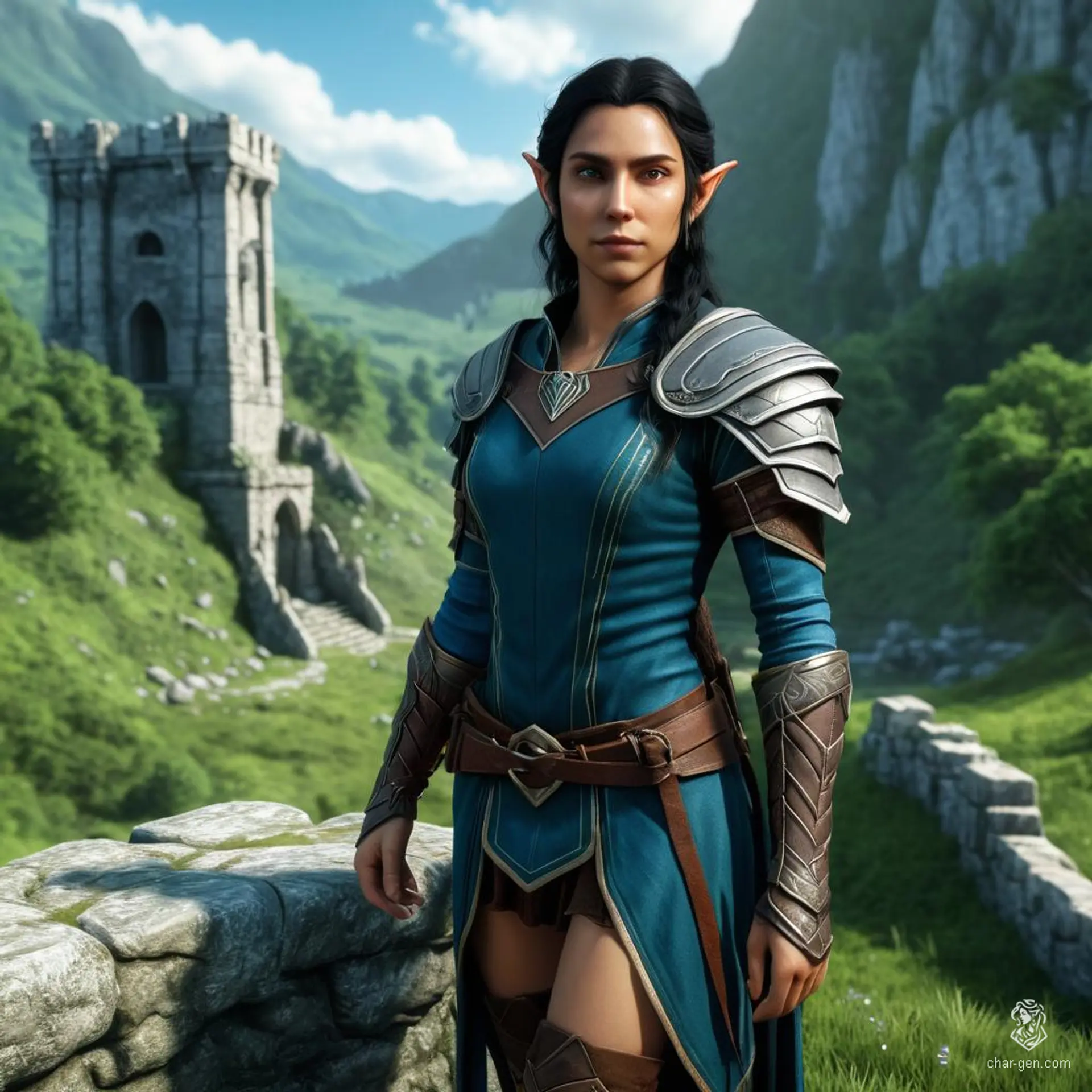 Vex'ahlia, a 28-year-old female half-elf, is a nimble and keen-eyed ranger known for her stealth and hunting skills. Raised in an elven city but unaccepted, she left to embrace the wilderness and gained a loyal bear companion, Trinket.