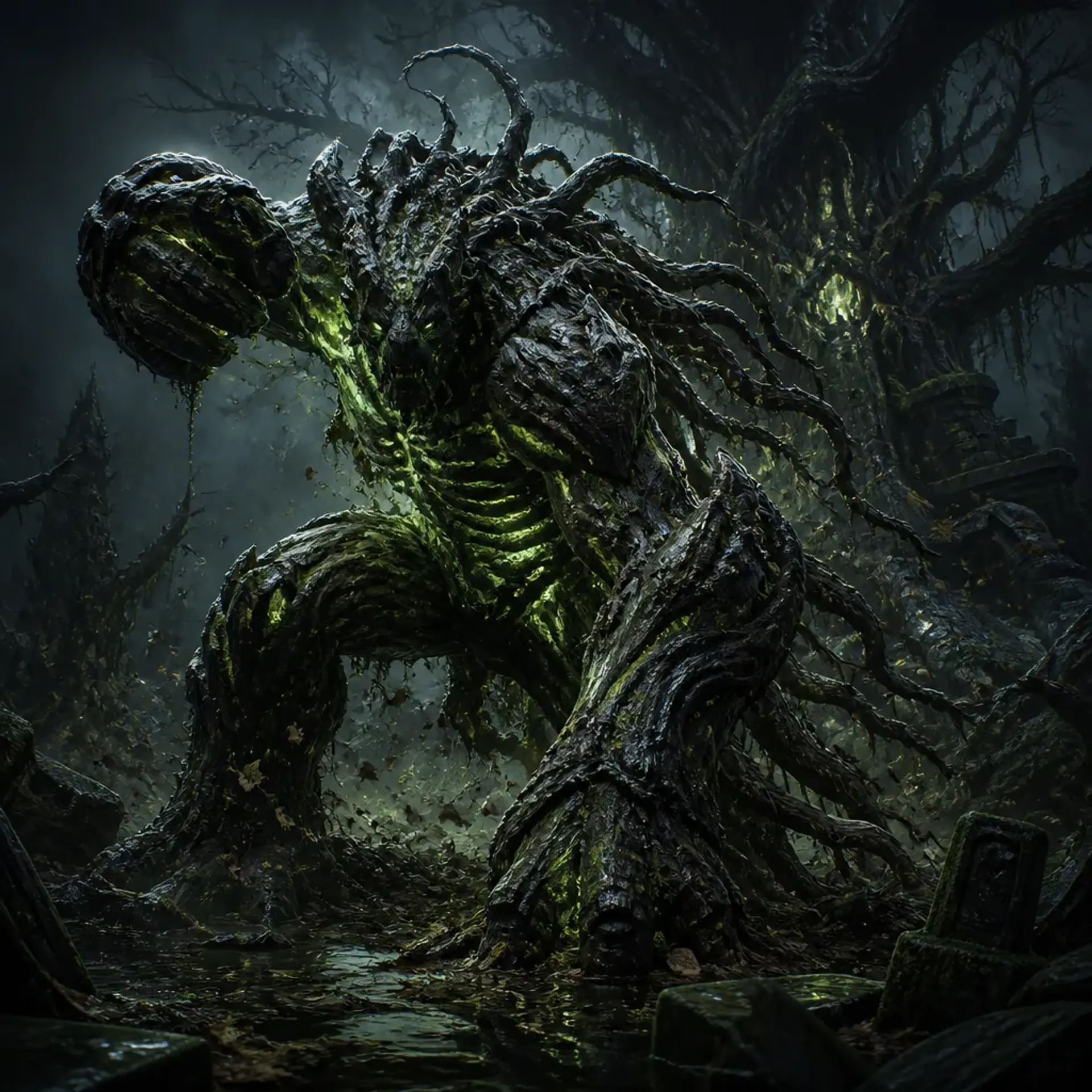 Animated Roots, Awakened Tree - AI-generated fantasy Monster