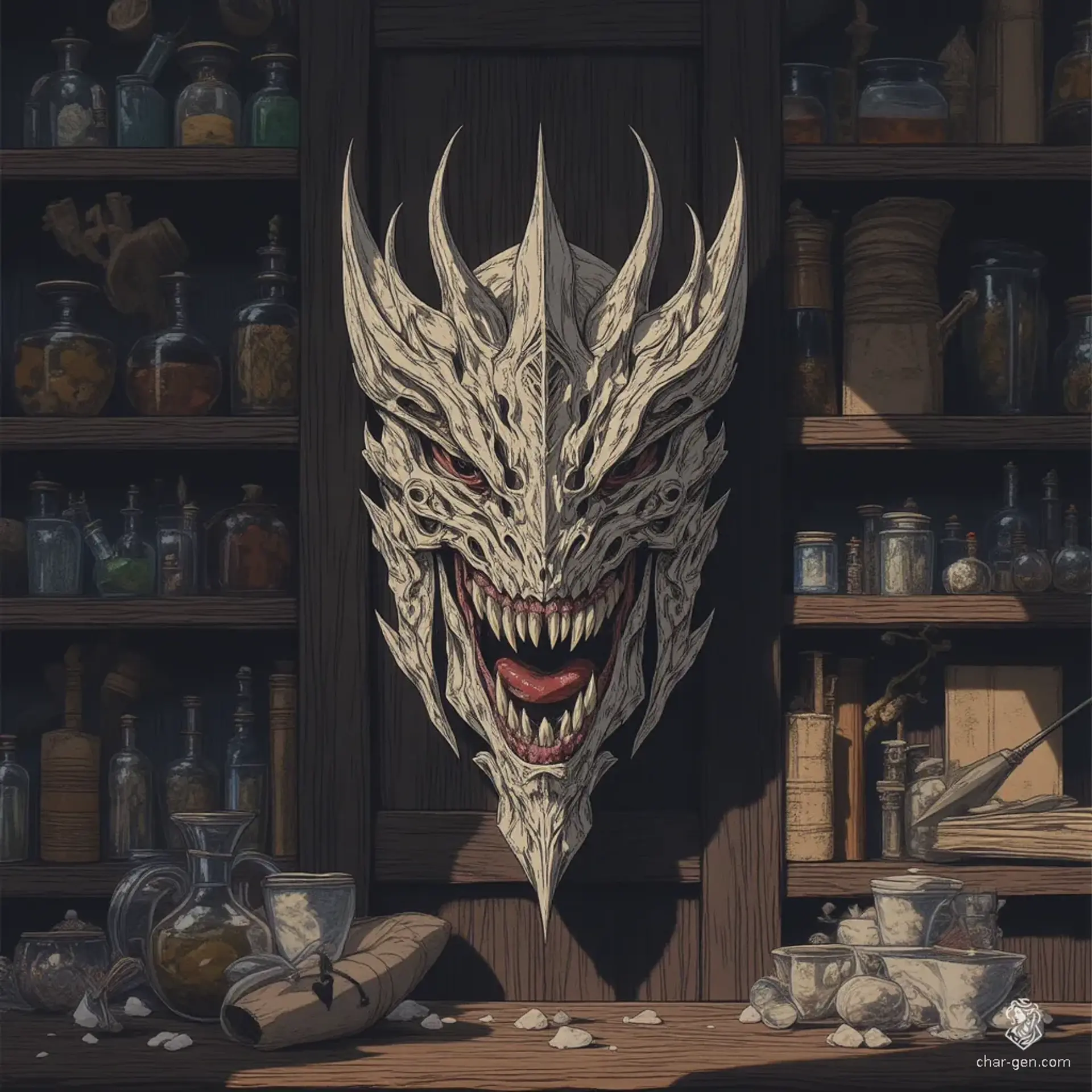 The Shield of Teeth is a legendary artifact born from shadowy whispers and untold horrors. Constructed entirely of razor-sharp white teeth and sinister mouths, it deflects both physical and magical assaults. When wielded, the shield emits a bone-chilling shriek, instilling terror in enemies while bestowing the wielder with unfathomable protection.
