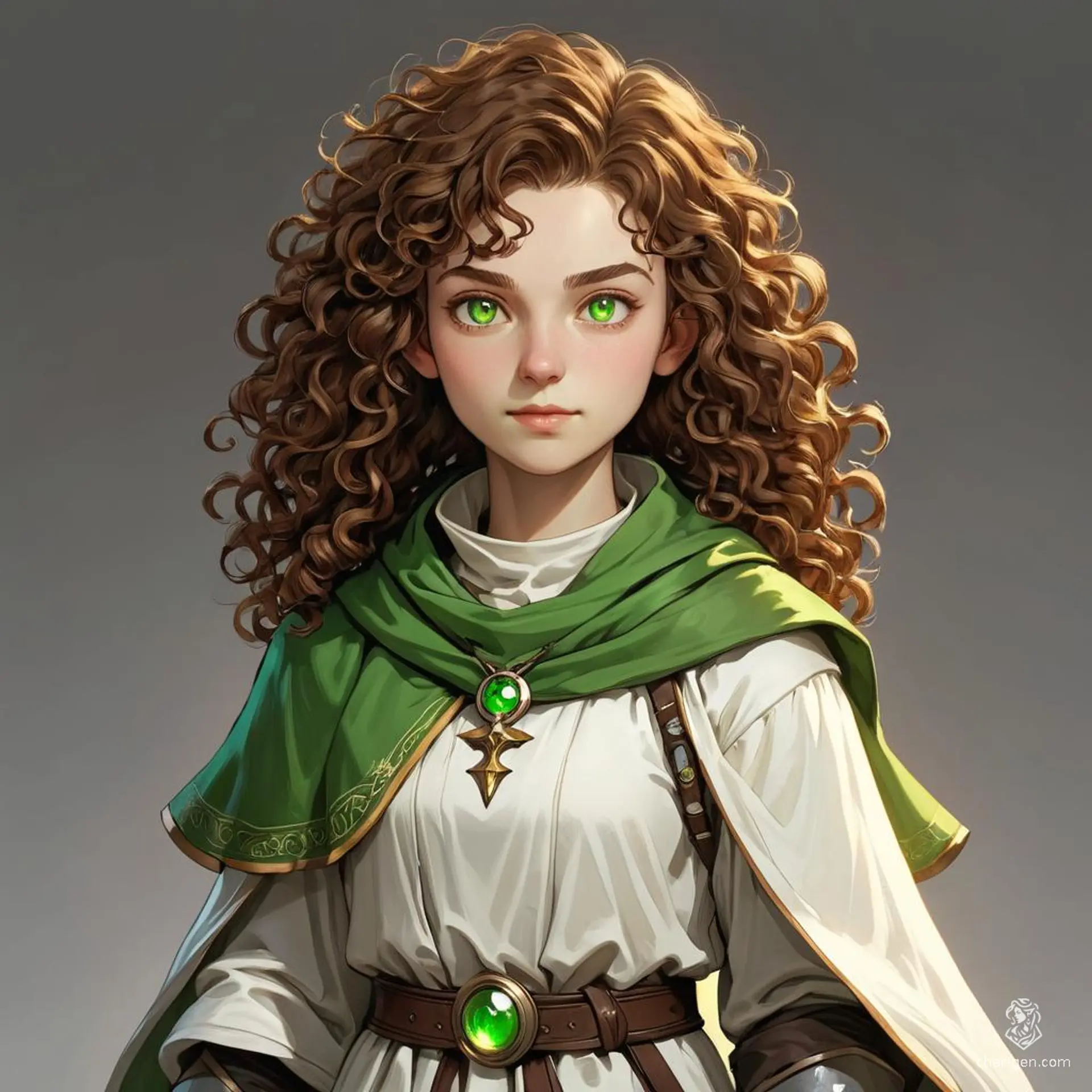 Alara, a devoted human cleric with cascading brown curls and luminous green eyes, heals and aids her companions with divine magic. Her serene presence and unwavering faith make her a beacon of hope amidst the chaos of their quests.
