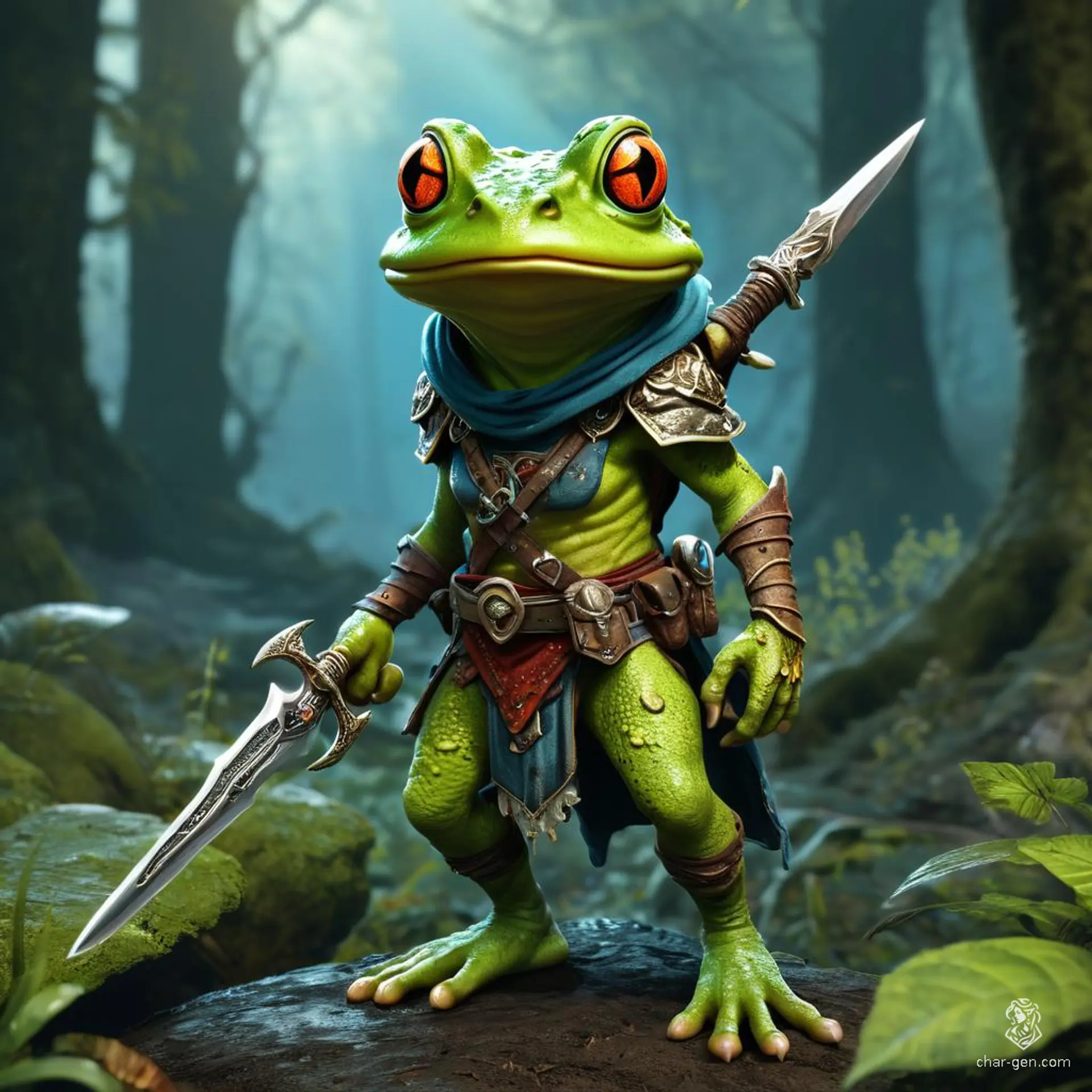Lina, a tiny, brightly-colored female grung, is a skilled treasure hunter. As a frog-like humanoid standing at 1.4 feet tall, her agility and keen senses make her exceptional at navigating hidden caverns and unearthing priceless relics in the fantasy realm.