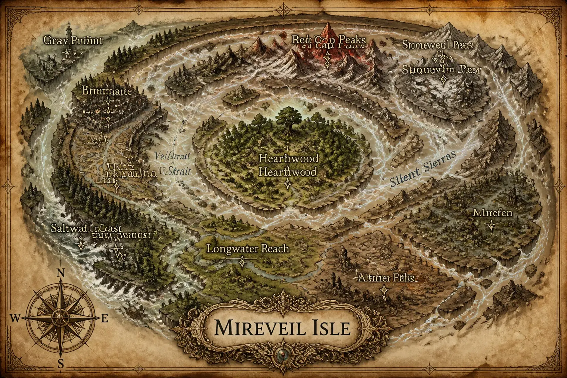 Mireveil Isle - AI-generated fantasy World