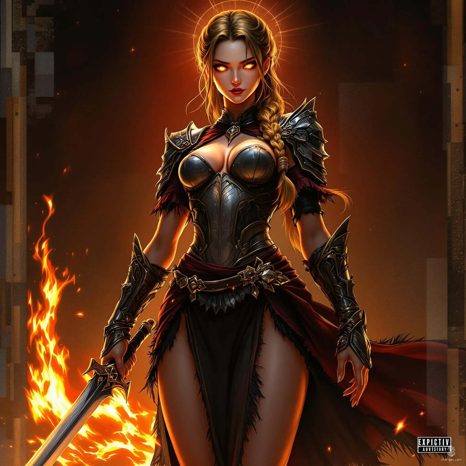 Zafirah is a radiant aasimar cleric-warrior, clad in intricate half-plate armor and wielding a scimitar with unwavering confidence. Her honey-hued skin and sapphire eyes glow softly, reflecting her celestial heritage. Nimble and wise, she moves with serene grace, embodying both divine strength and fierce resolve.