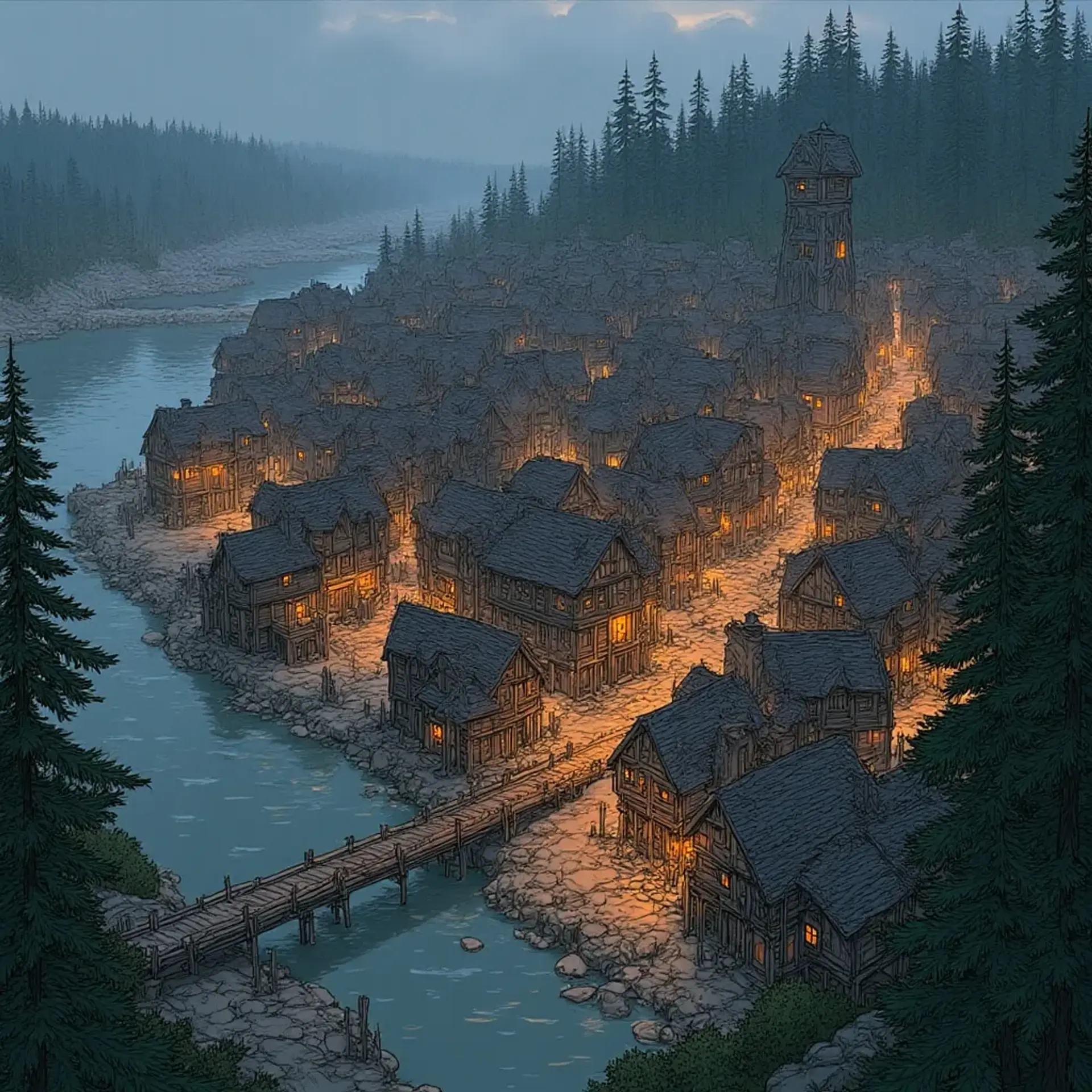 Grimwater Crossing - AI-generated fantasy Settlement