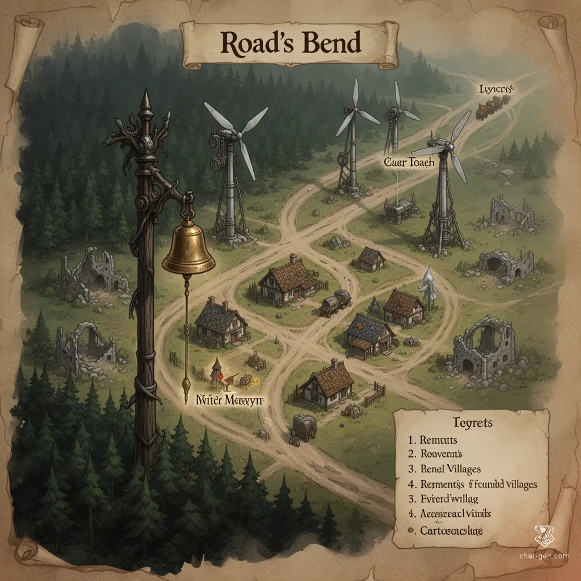 Road's Bend - AI-generated fantasy Settlement