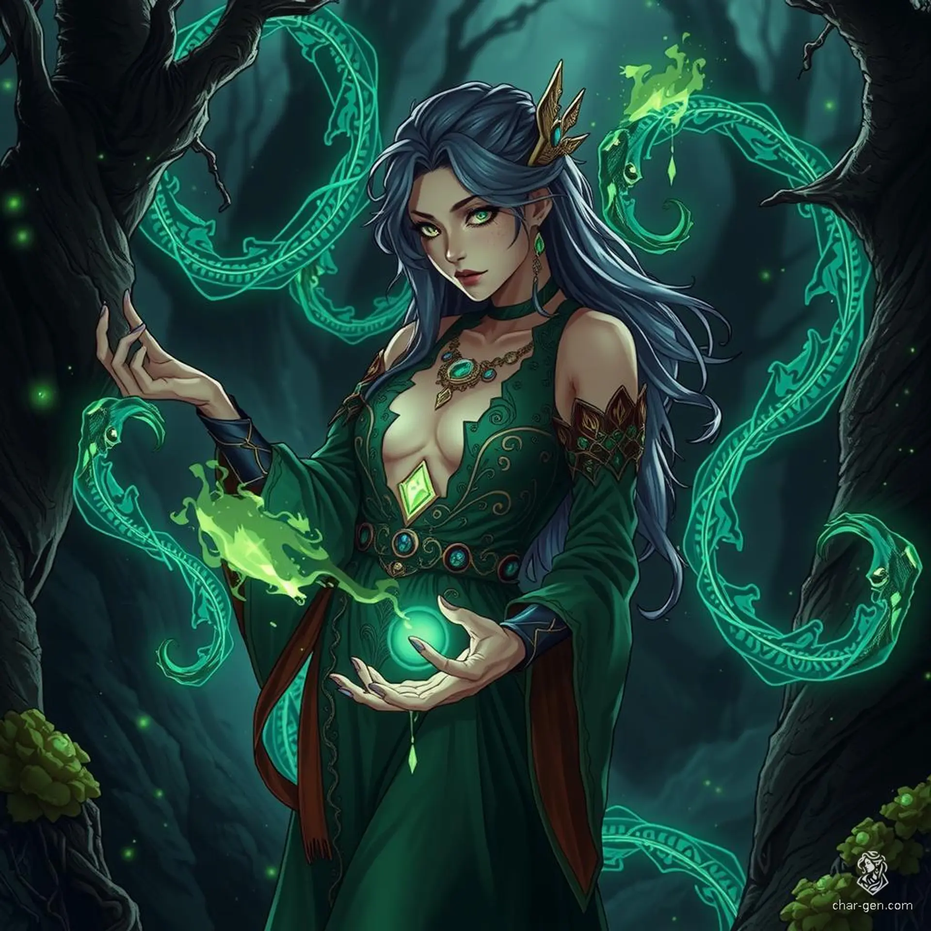 **Aetherion the Void Walker**: An enigmatic entity composed of ethereal shadows and starlight, Aetherion traverses the realms between worlds. Wielding arcane magic, they silently guide lost souls and protect ancient secrets hidden in the cosmic void.