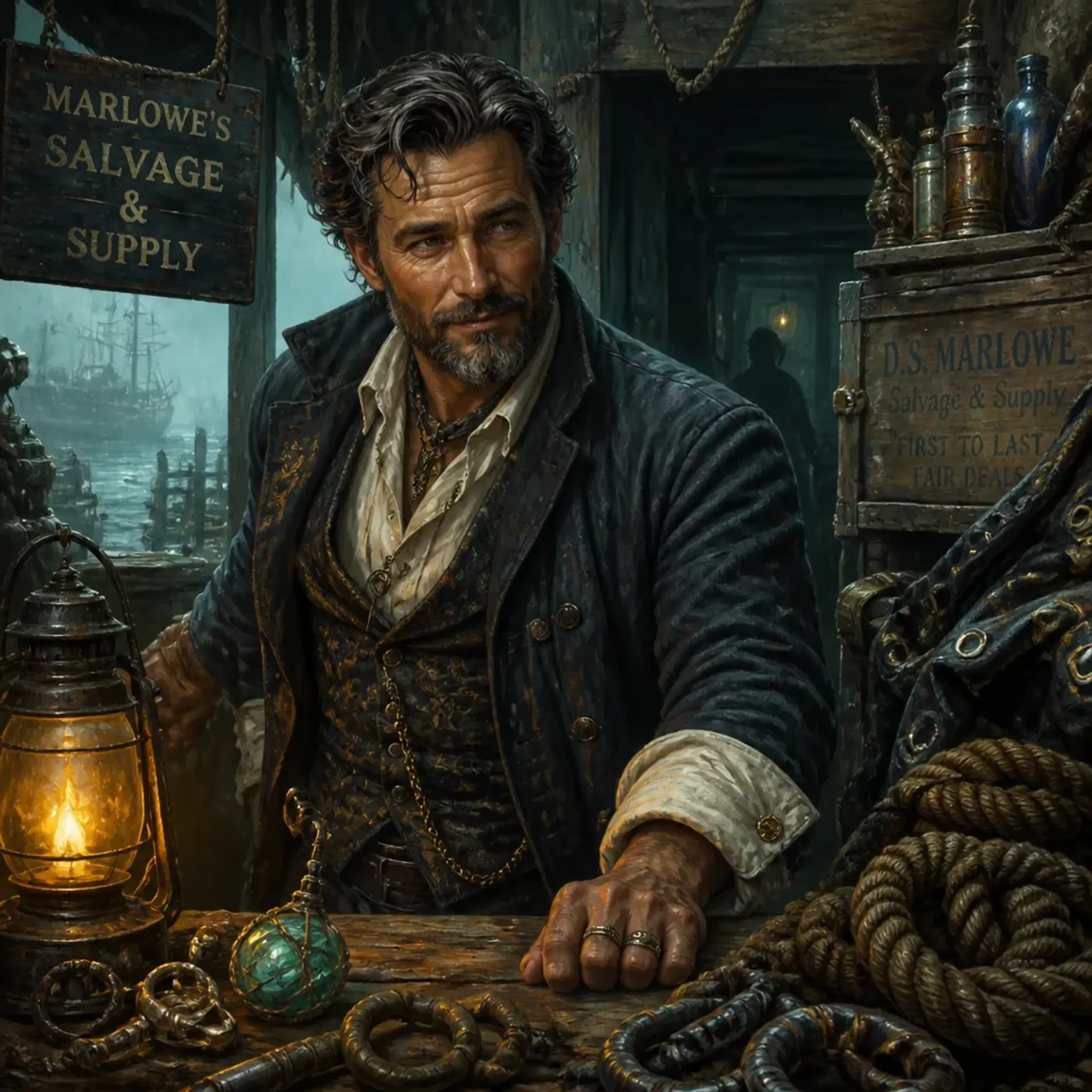 Saltglass Salvage - AI-generated fantasy Shop