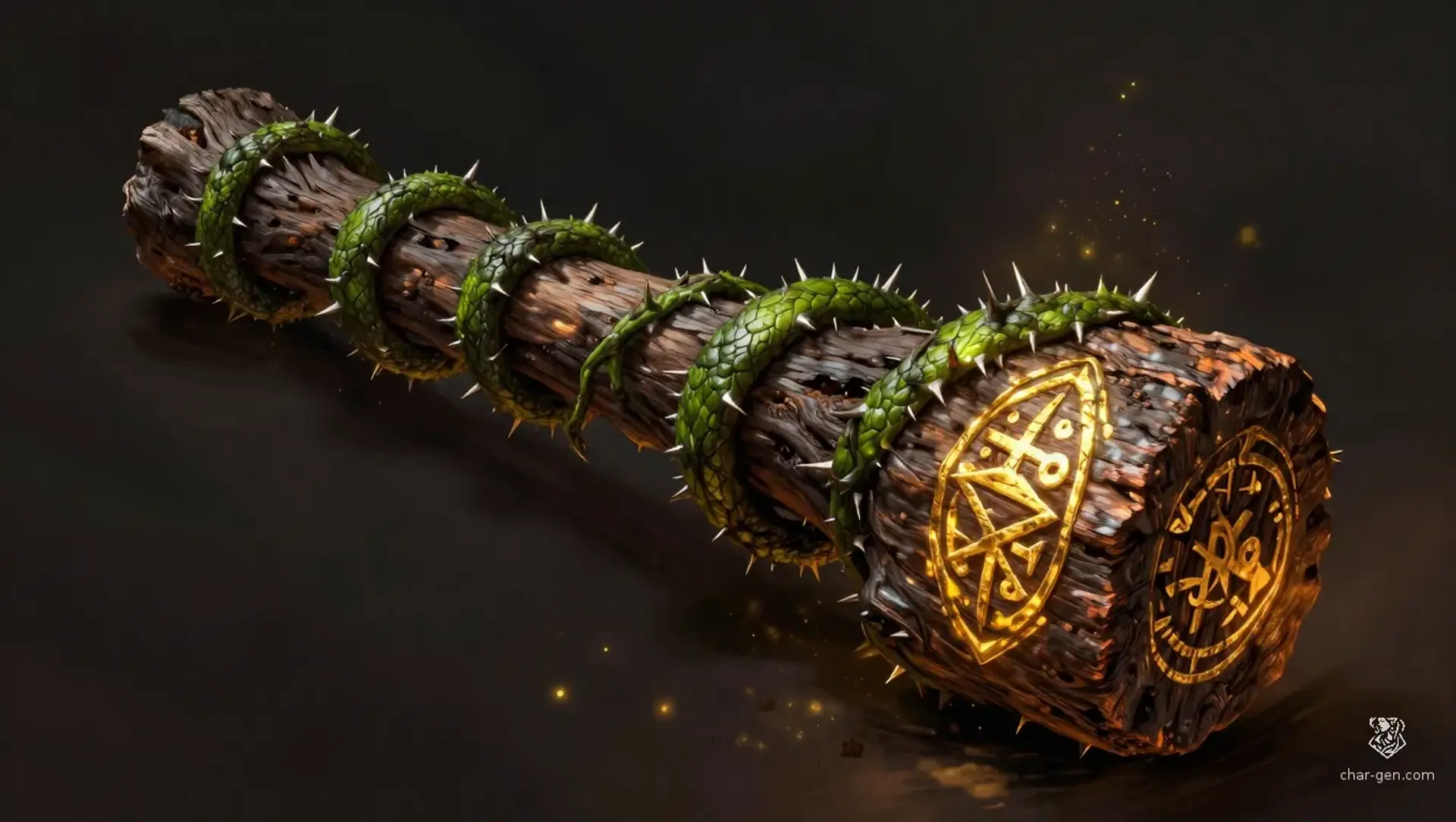 Sigil-Bound Brambleclub - AI-generated fantasy Magic Item