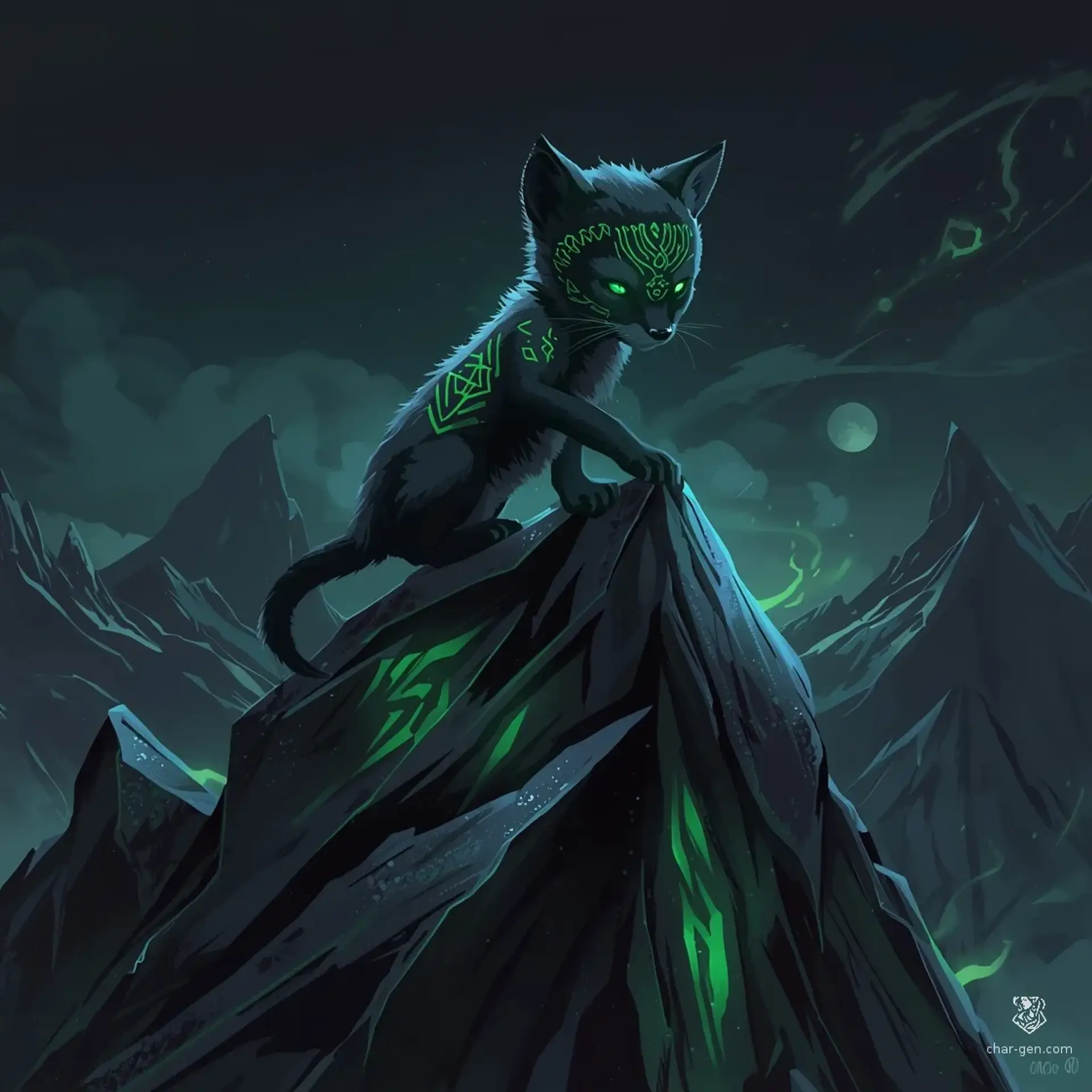 Jade-Etched Shadow Cub - AI-generated fantasy Monster