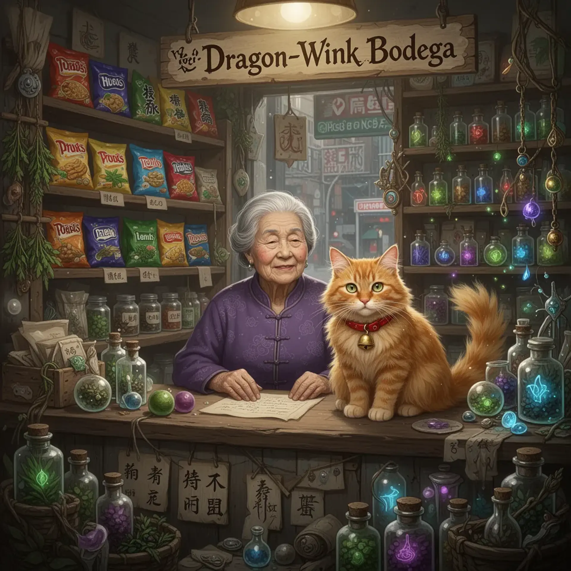 Wei's Dragon-Wink Bodega - AI-generated fantasy Shop