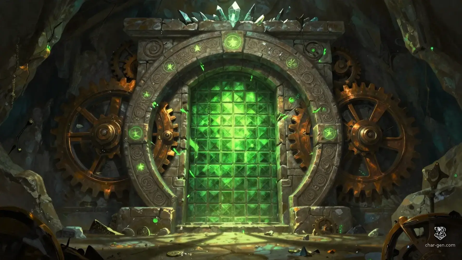 The Emerald Hierarchy Gate - AI-generated fantasy Puzzle