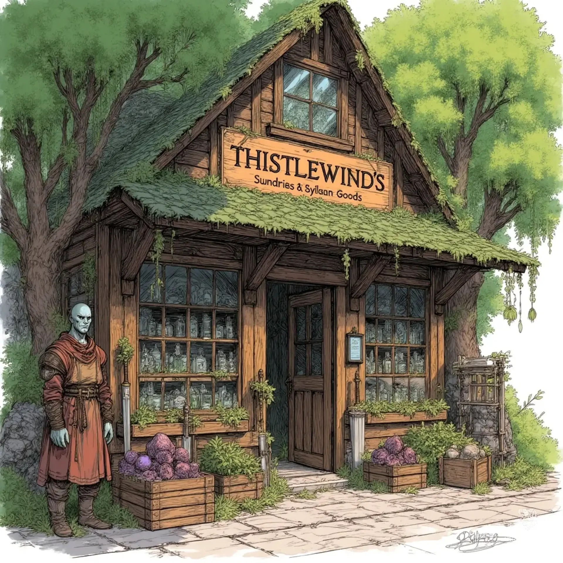 Thistlewind's Sundries & Sylvan Goods - AI-generated fantasy Shop