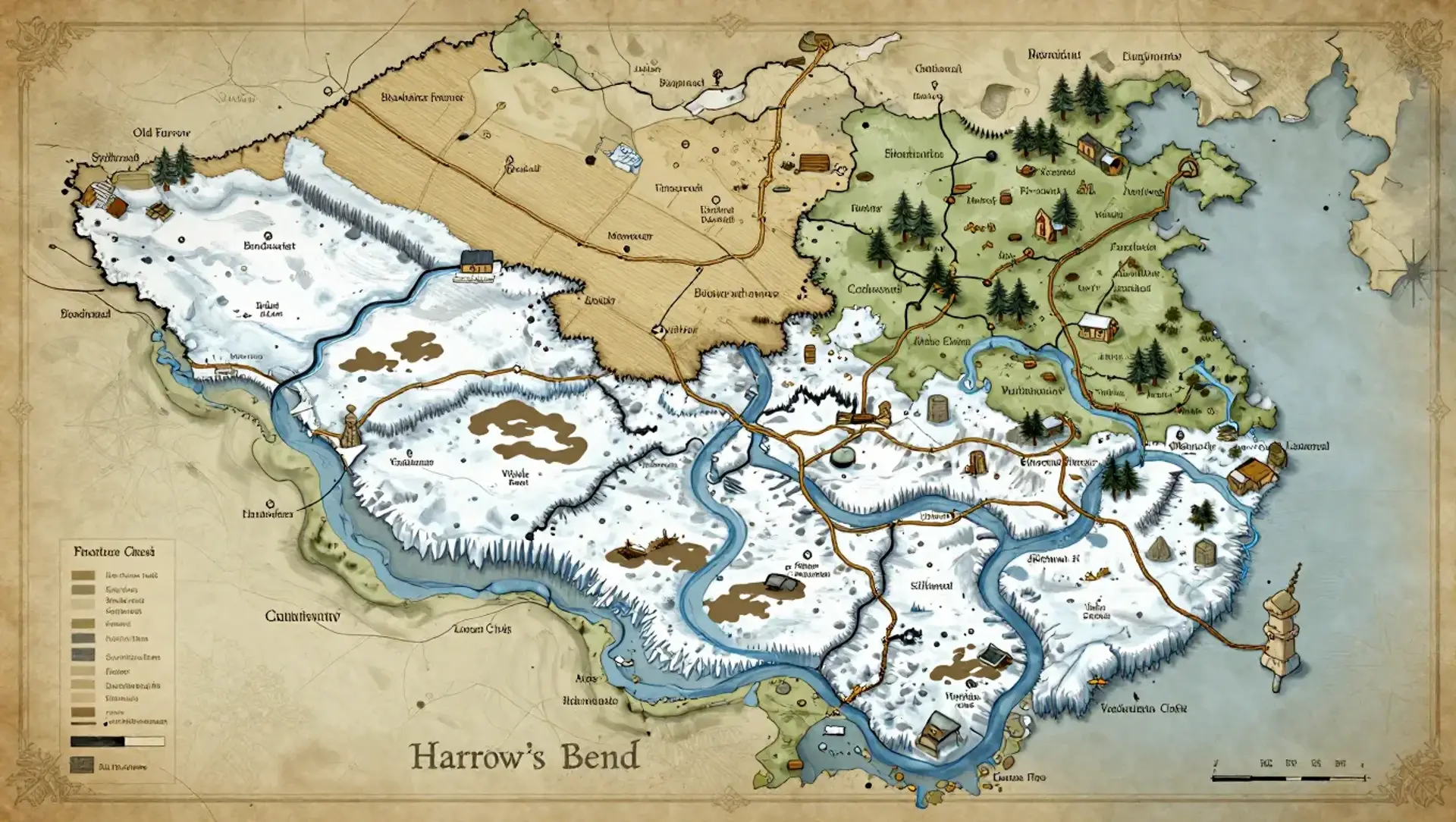 Harrow's Bend - AI-generated fantasy Region